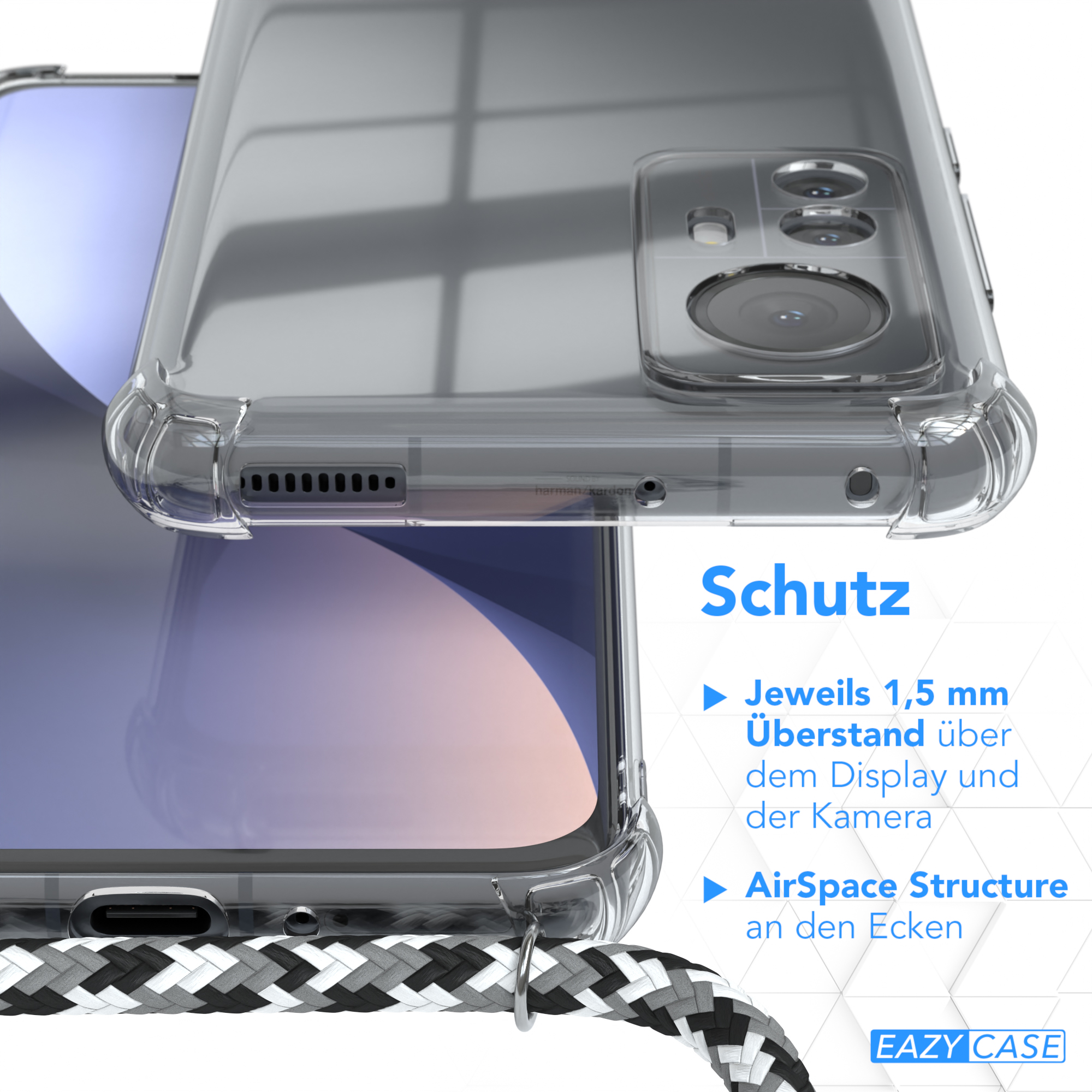 EAZY CASE Clear Cover mit Clips Umhängetasche, 12 12X, Schwarz / Umhängeband, / Camouflage Xiaomi, Silber