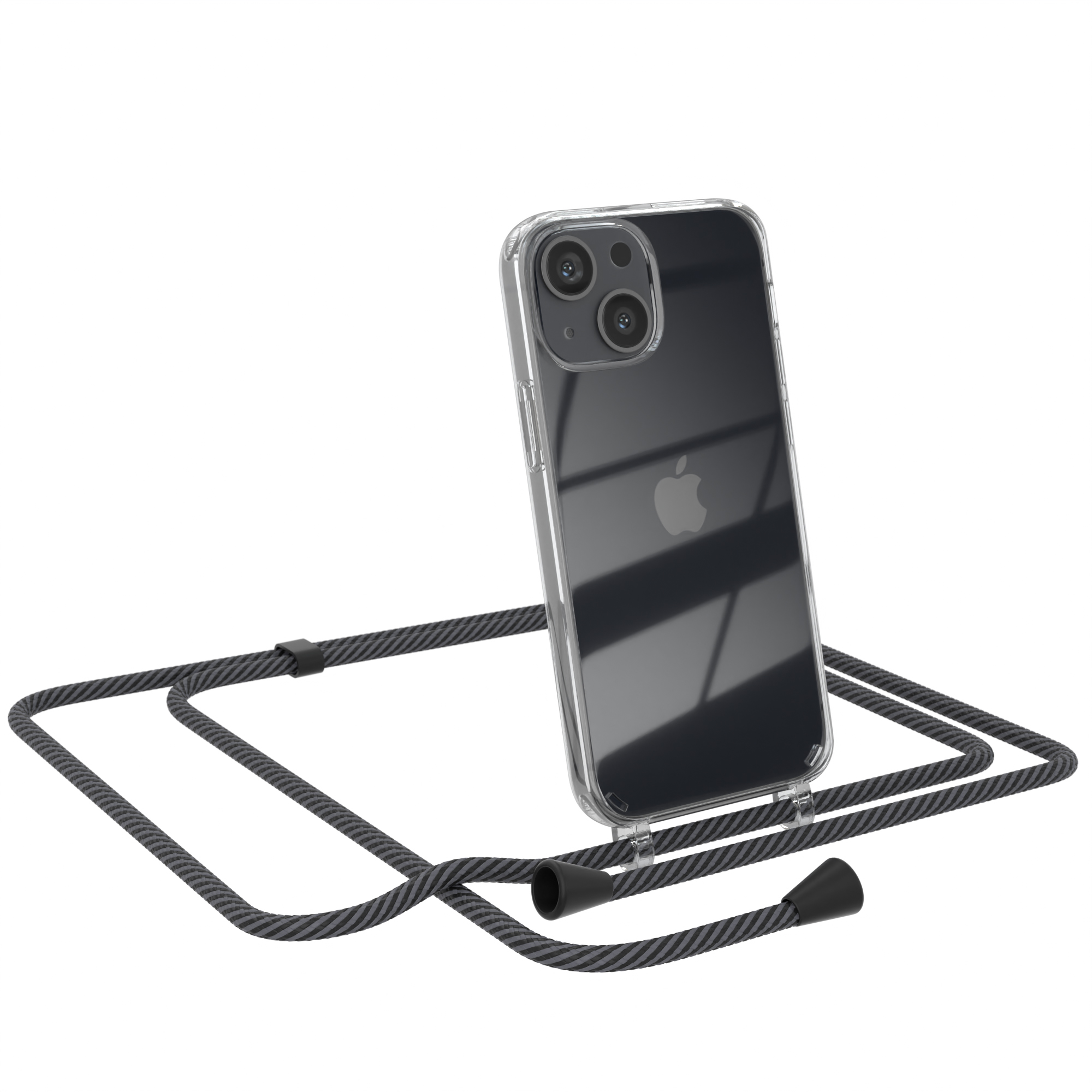 EAZY CASE Clear Cover Umhängetasche, Anthrazit iPhone 13 Umhängeband, mit Apple, Mini
