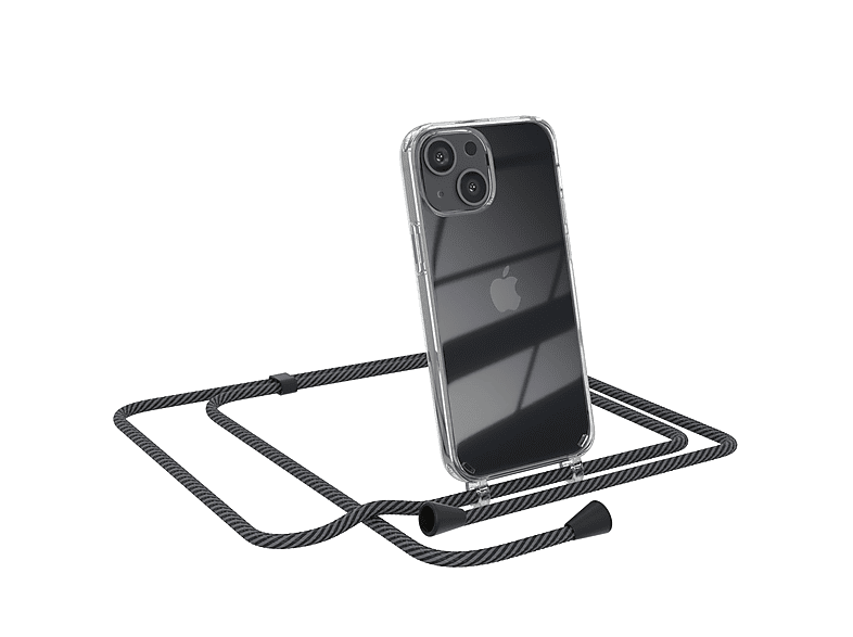 EAZY CASE Clear Cover mit Umhängeband, Umhängetasche, Apple, iPhone 13 Mini, Anthrazit