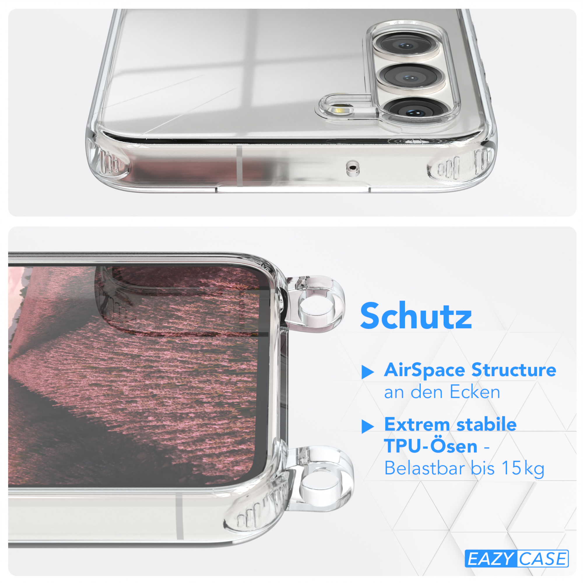 S23, / Rosé Clips Umhängetasche, Umhängeband, mit CASE Cover Samsung, EAZY Clear Galaxy Silber