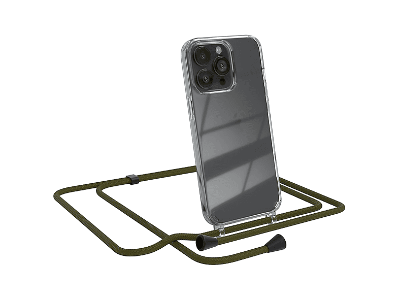 EAZY CASE Clear Cover mit Umhängeband, Umhängetasche, Apple, iPhone 13 Pro, Olive Grün