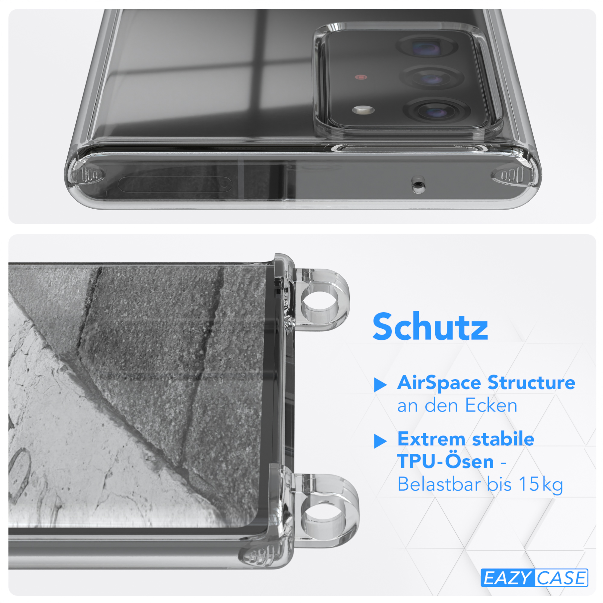 EAZY CASE Clear Cover mit 5G, Note Ultra Umhängeband, / Samsung, 20 Umhängetasche, Galaxy Ultra 20 Anthrazit Note