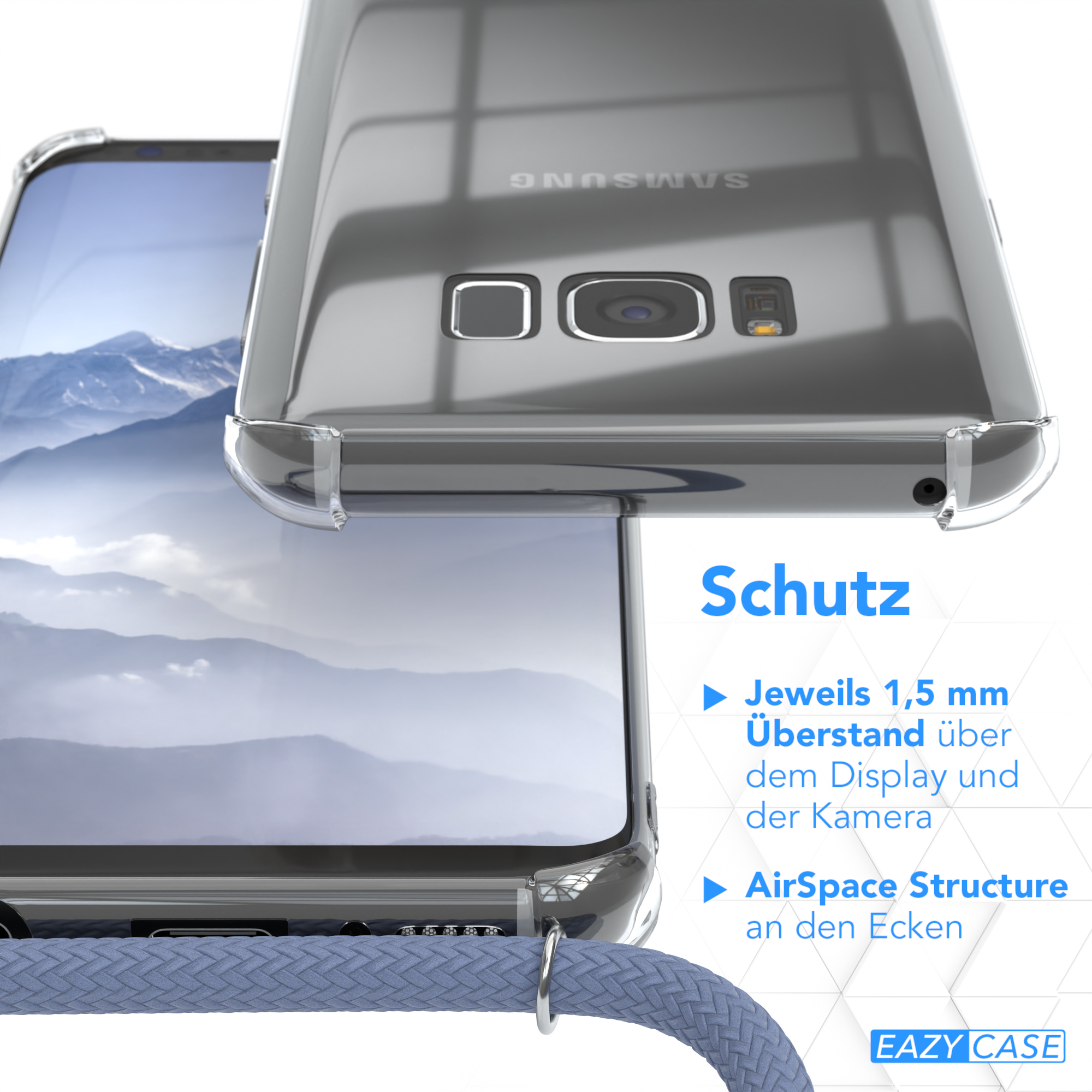 EAZY CASE Clear Cover mit Samsung, Umhängetasche, S8, Umhängeband, Blau Galaxy