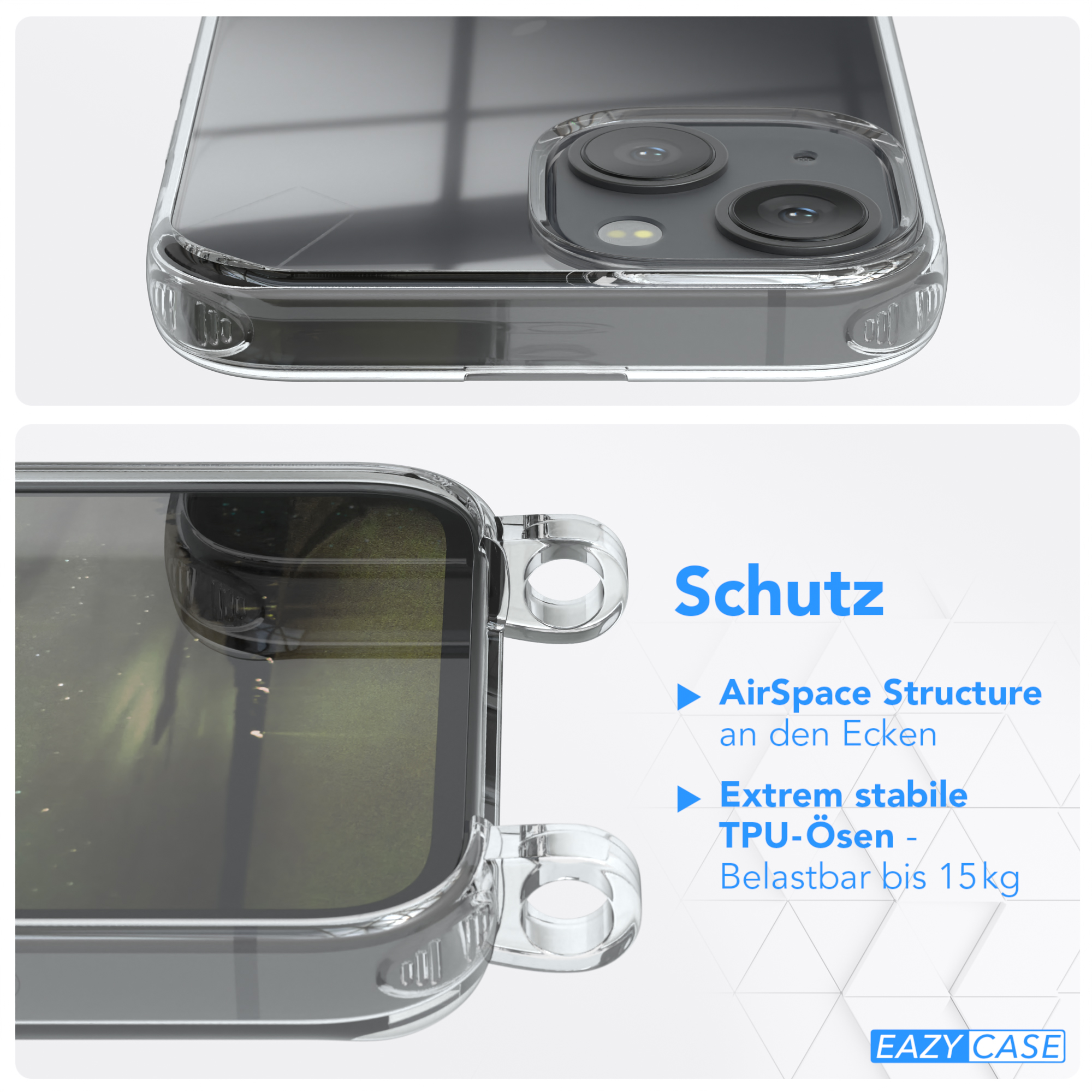 EAZY Umhängetasche, CASE mit Umhängeband, Mini, 13 Apple, iPhone Olive Grün Clear Cover