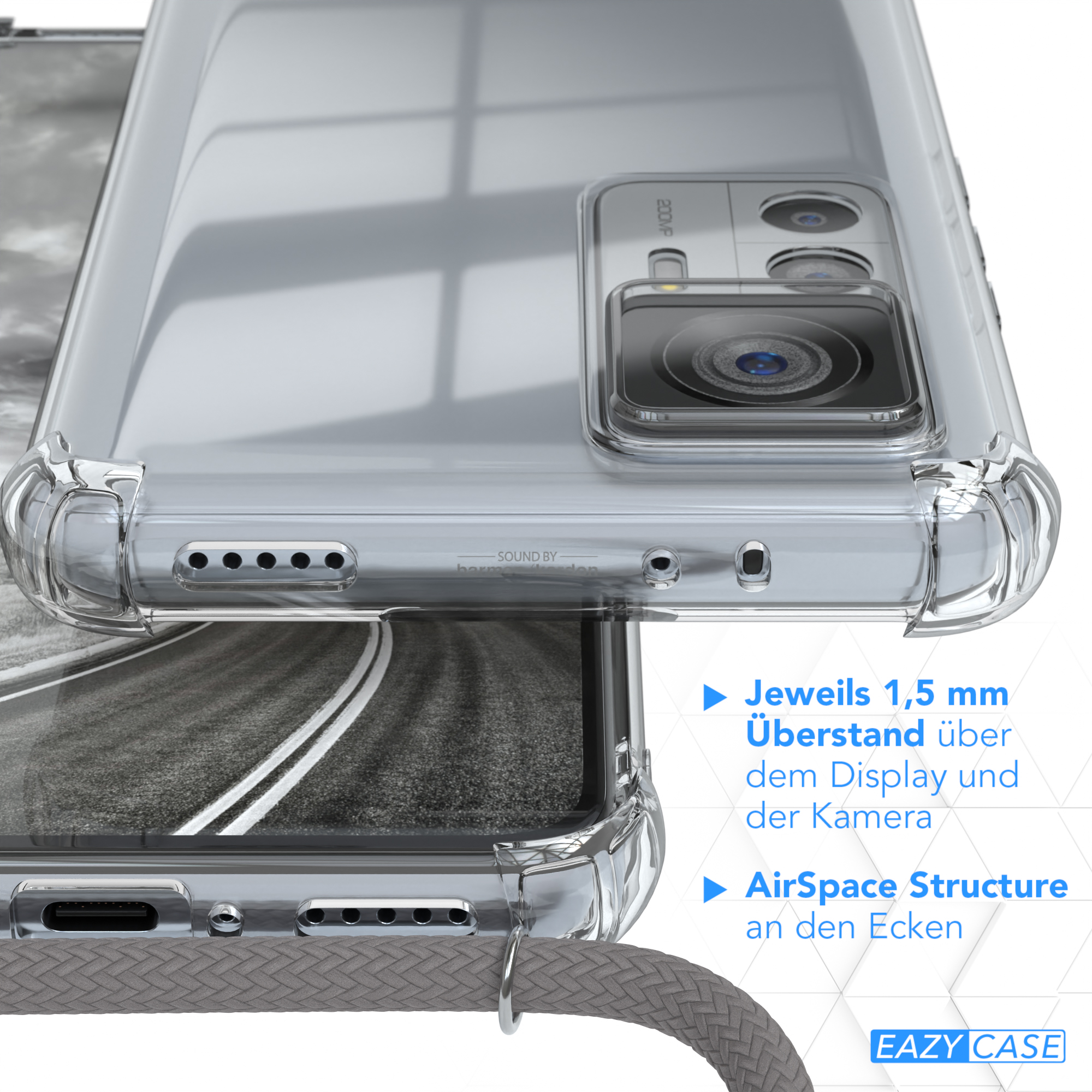 EAZY CASE Clear Cover Umhängetasche, Pro, Grau Umhängeband, 12T Silber Clips / mit 12T Xiaomi, 