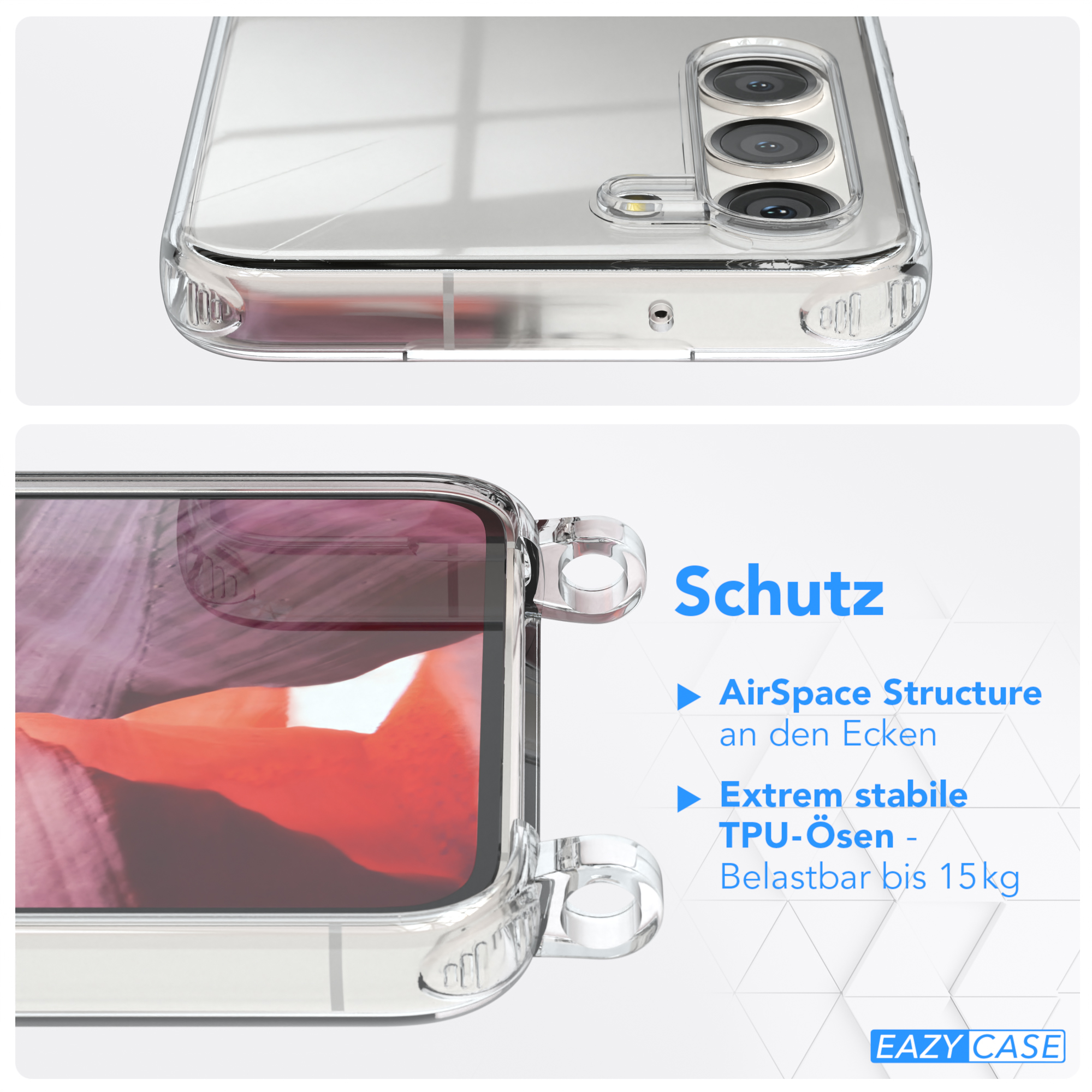 EAZY CASE Clear Cover mit Samsung, S23, Clips Galaxy / Silber Rot Umhängeband, Bordeaux Umhängetasche