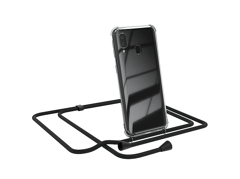EAZY CASE Clear Cover mit Umhängeband, Umhängetasche, Samsung, Galaxy A40, Schwarz | Handyketten