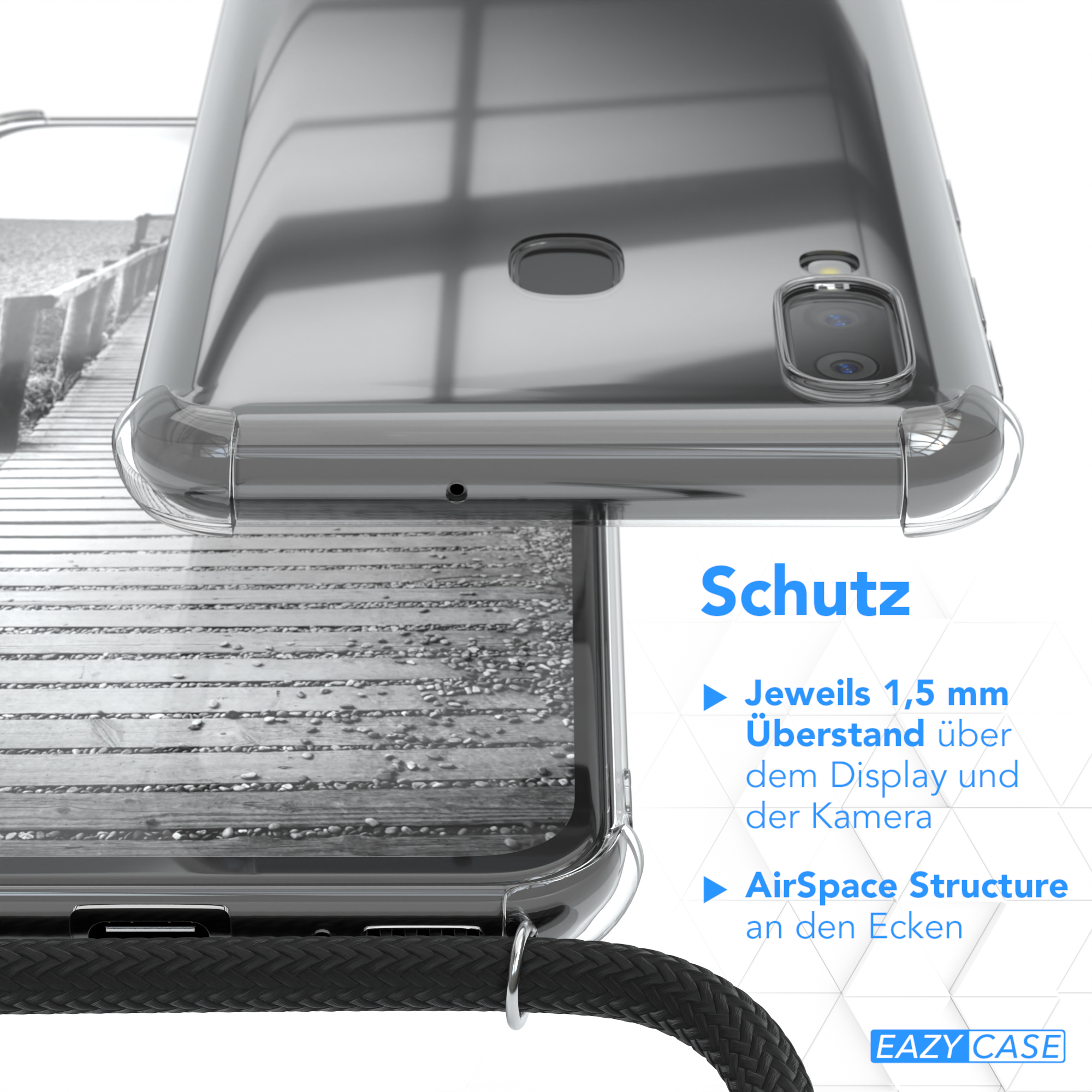 EAZY CASE Clear Schwarz mit Umhängetasche, A40, Galaxy Umhängeband, Cover Samsung