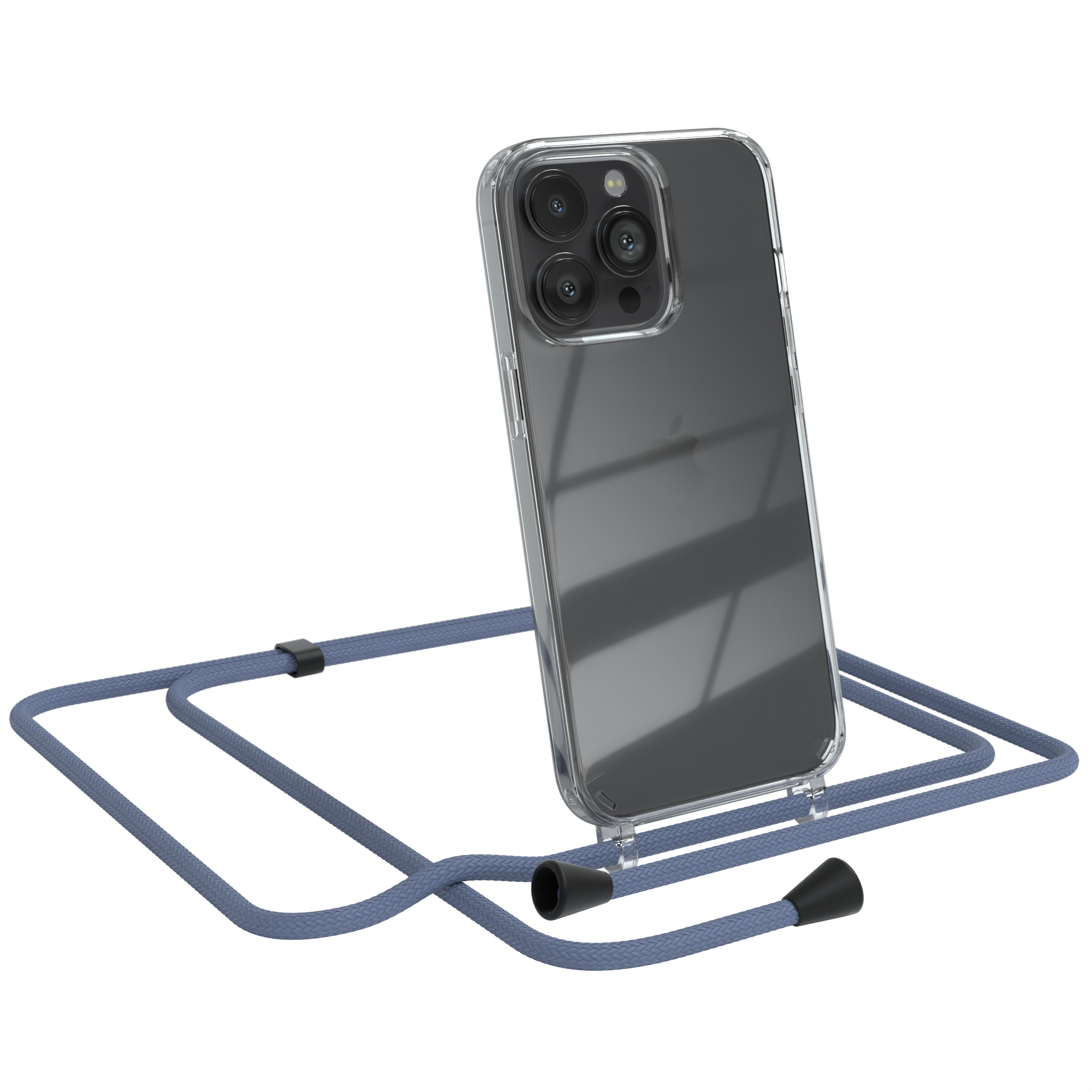 EAZY CASE Clear Cover iPhone Apple, 13 Pro, Blau Umhängetasche, mit Umhängeband