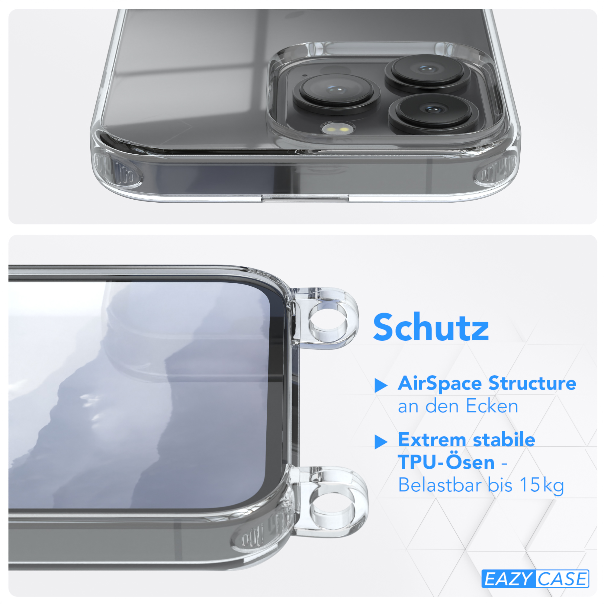 EAZY CASE Pro, Clear Umhängetasche, Umhängeband, Cover mit Blau Apple, iPhone 13