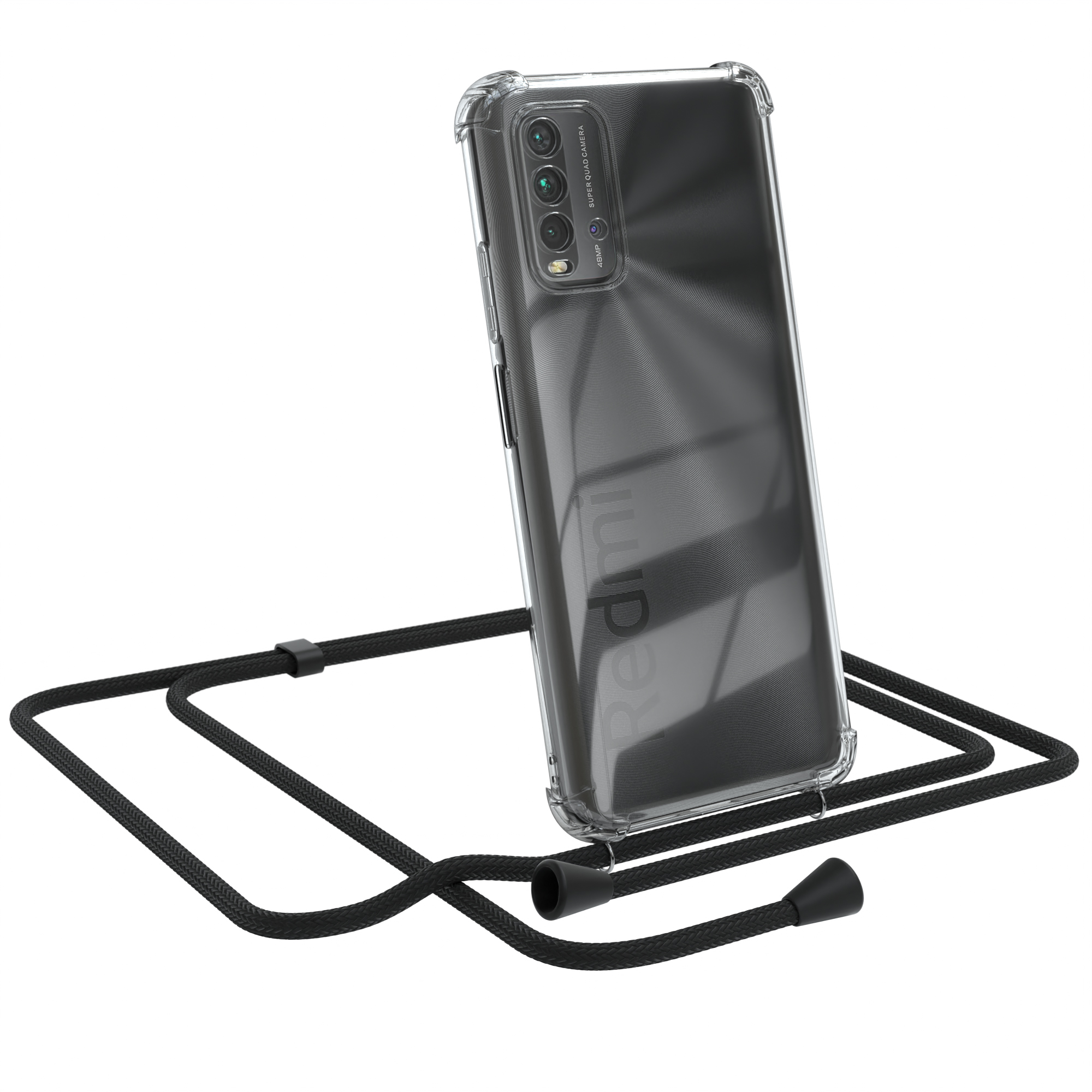 EAZY CASE Clear Umhängetasche, Umhängeband, Xiaomi, Schwarz Cover Redmi mit 9T