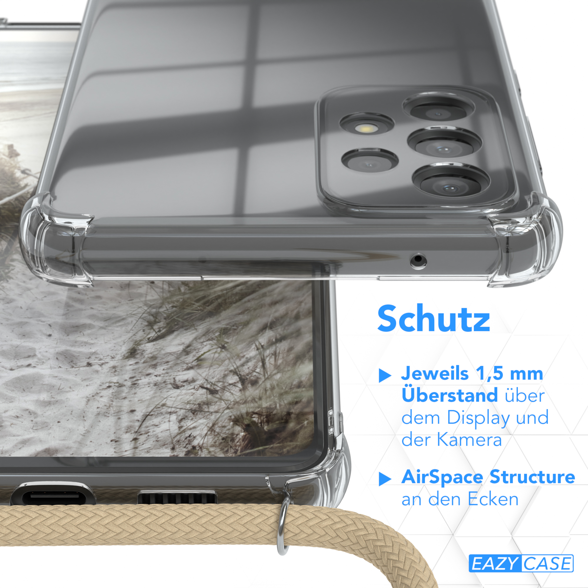 EAZY CASE Clear Cover Beige A73 5G, Samsung, Umhängeband, Umhängetasche, Taupe mit Galaxy