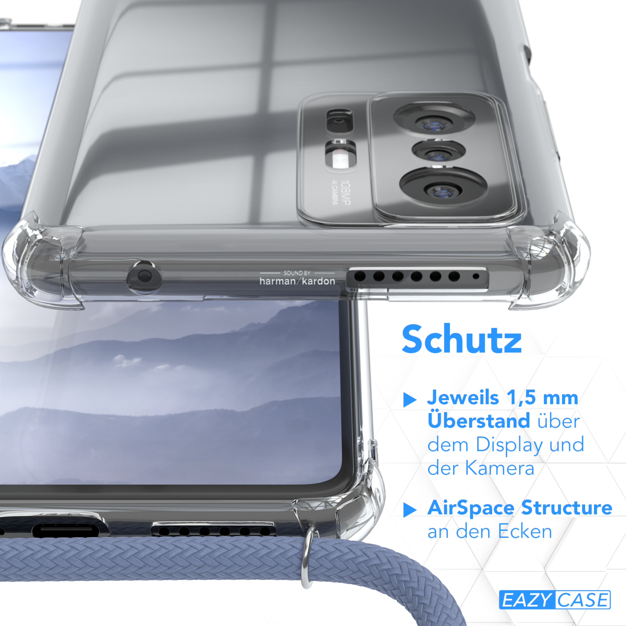 EAZY CASE Clear Cover Pro Blau / mit Umhängetasche, Umhängeband, 5G, 11T 11T Xiaomi