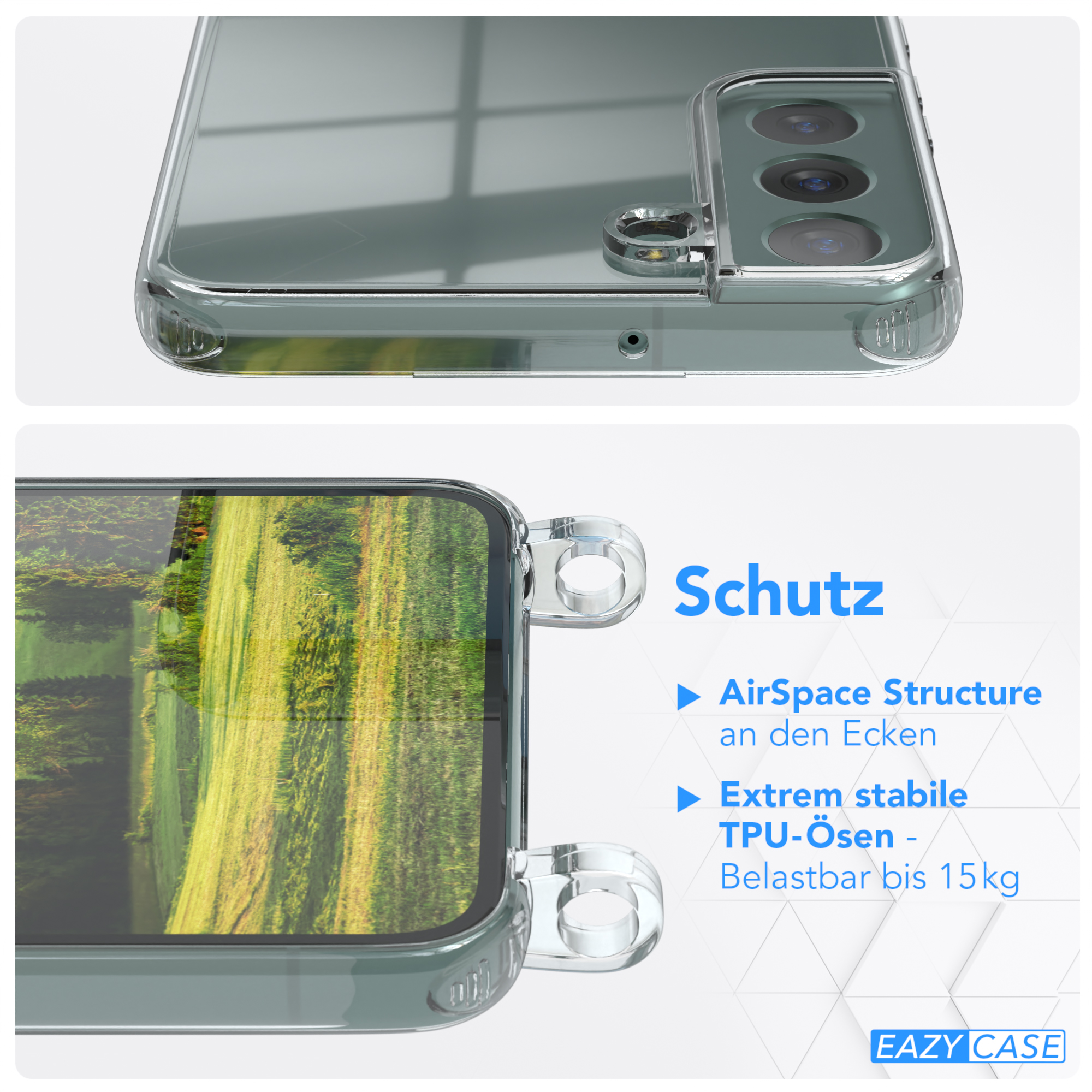 EAZY Umhängetasche, S22 CASE Umhängeband, Clear Samsung, Clips 5G, / Gold Grün Galaxy Camouflage Cover Plus mit