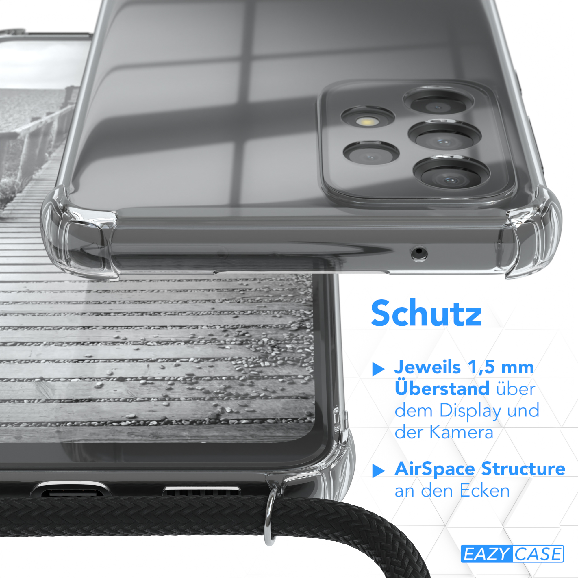 EAZY CASE Clear Cover mit Clips 5G, Samsung, Rosé / Umhängeband, Galaxy Umhängetasche, Schwarz A33