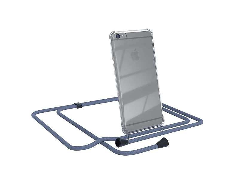 EAZY CASE Clear Cover mit Umhängeband, Umhängetasche, Apple, iPhone 6 / 6S, Blau