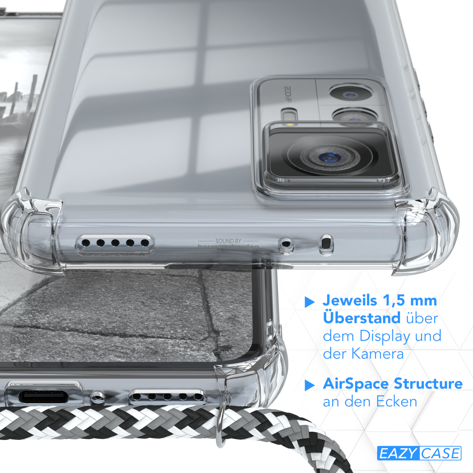 EAZY CASE Clear Xiaomi, Camouflage / Cover Pro, Silber 12T 12T mit Schwarz Clips / Umhängetasche, Umhängeband