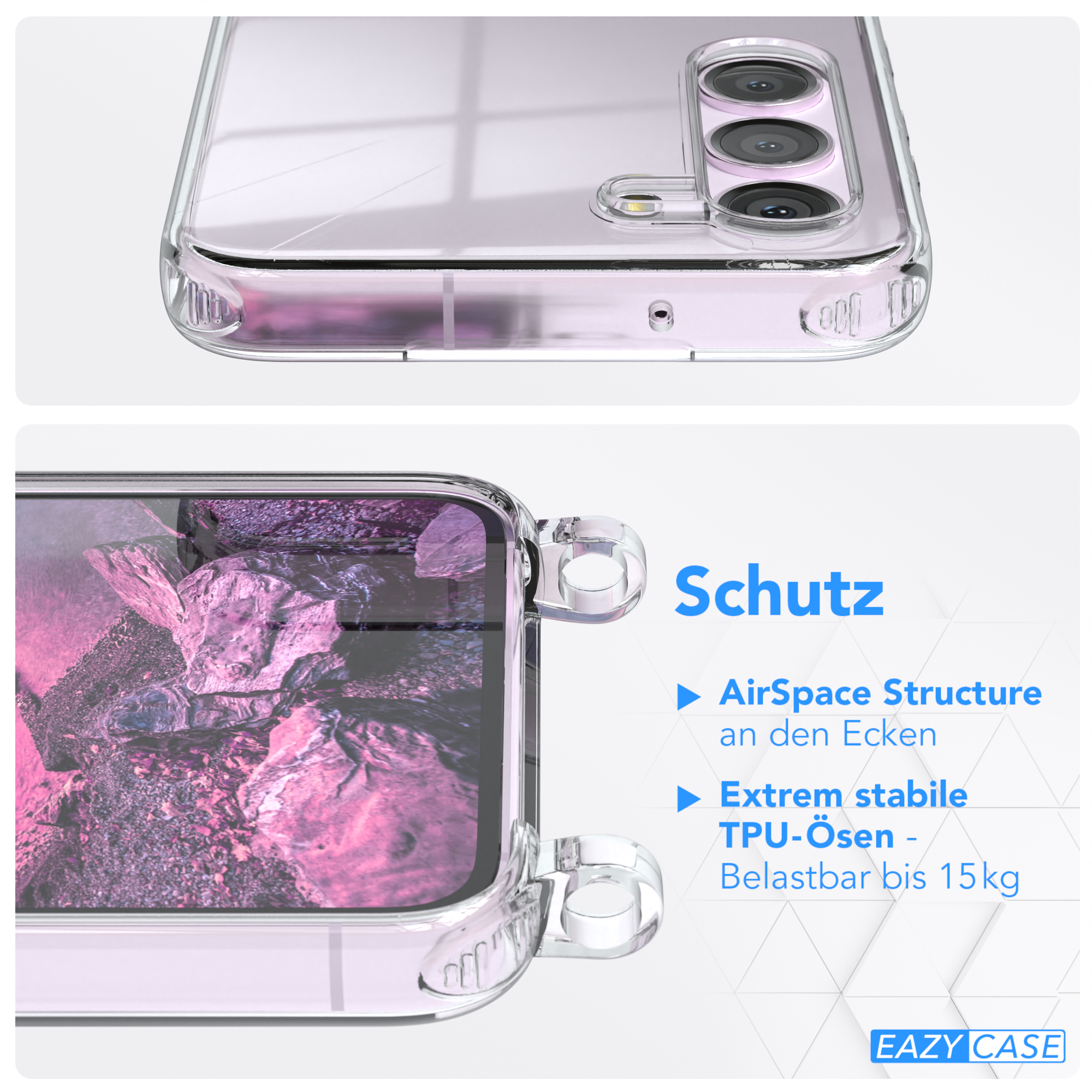 EAZY CASE Clear / Silber Lila S23, Samsung, Umhängeband, Clips Umhängetasche, Cover mit Galaxy