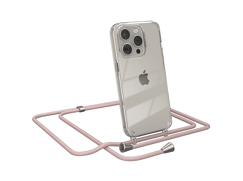 Cover CASE iPhone Apple, EAZY / Silber 15 Clear Rosé Clips Umhängetasche, mit Pro, Umhängeband,