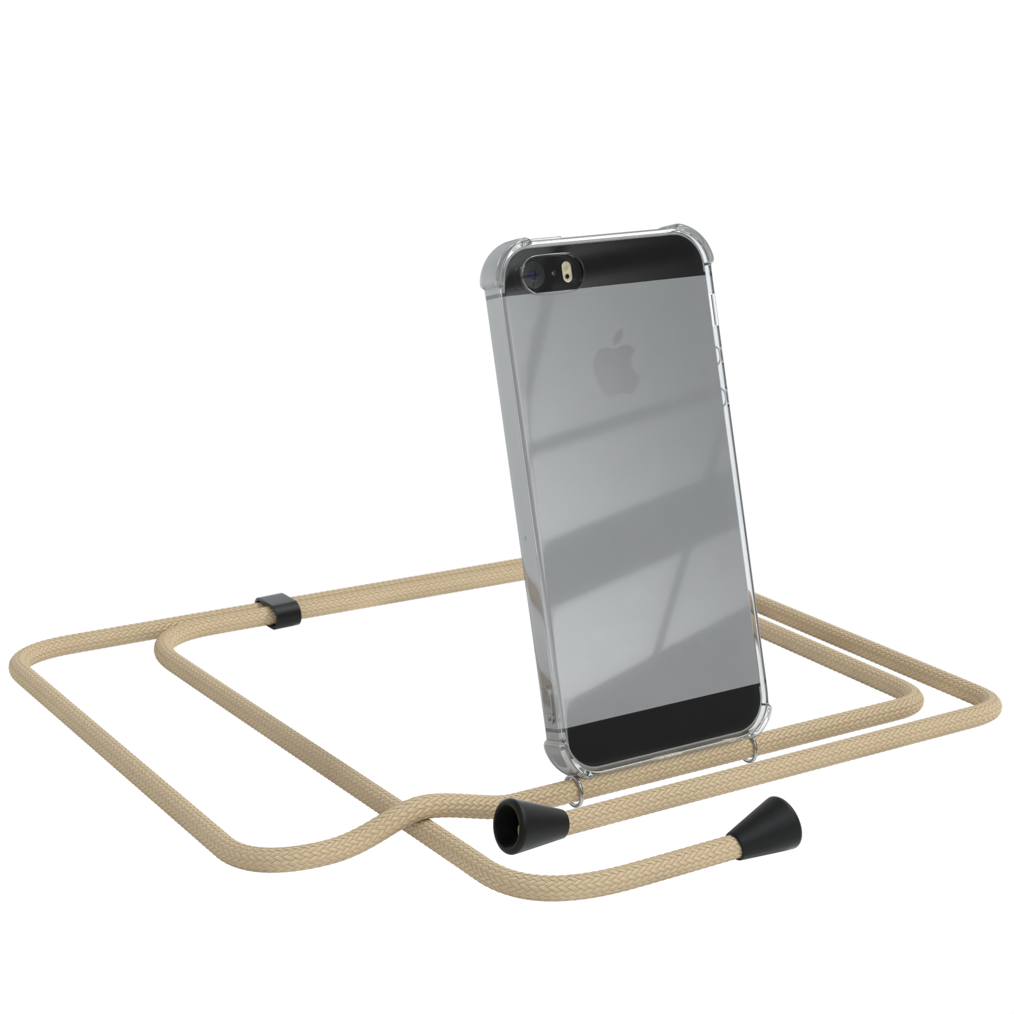 EAZY CASE Apple, Umhängeband, iPhone Umhängetasche, SE Beige iPhone 5 Cover mit Taupe 5S, / Clear 2016