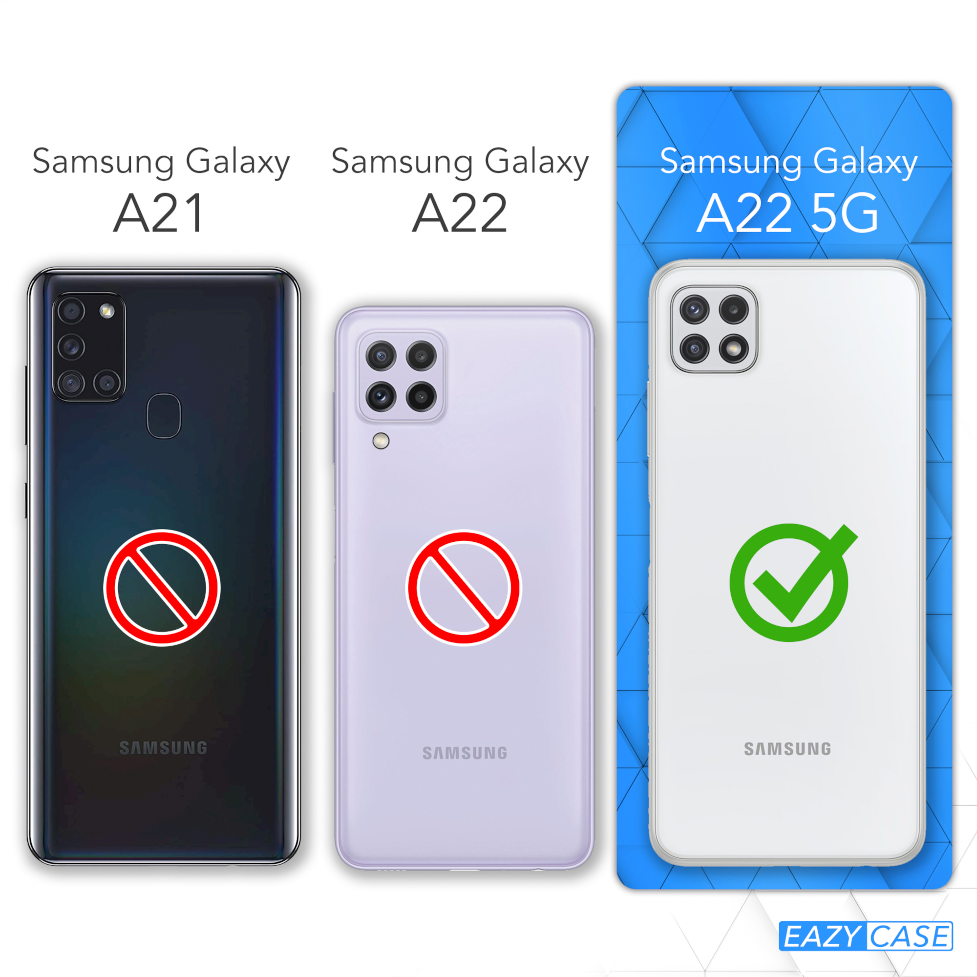 EAZY CASE Blau A22 Samsung, Umhängetasche, 5G, Galaxy Umhängeband, Clear mit Cover