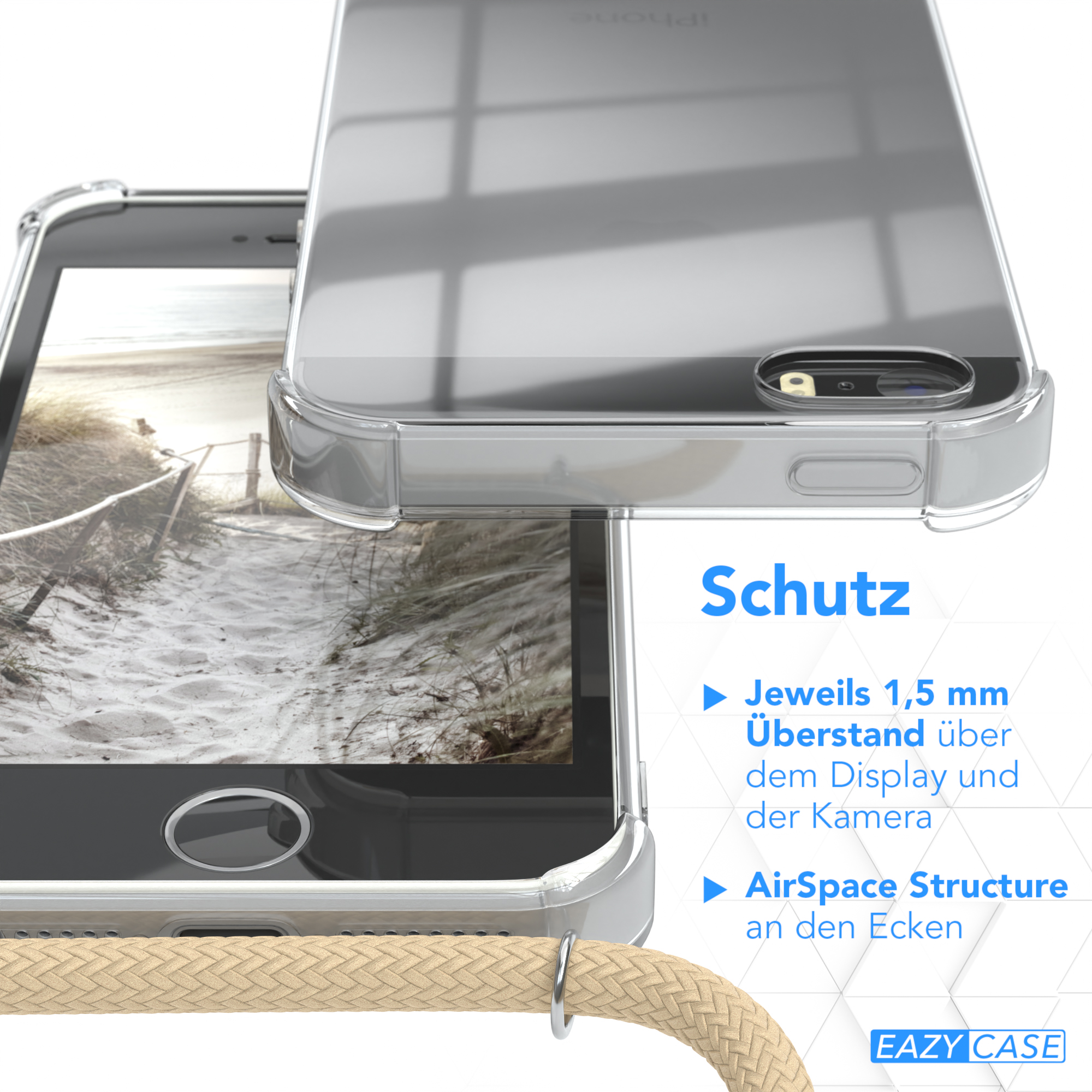 EAZY CASE Clear Cover Beige Taupe 2016, iPhone Apple, Umhängetasche, Umhängeband, / 5 5S, mit SE iPhone