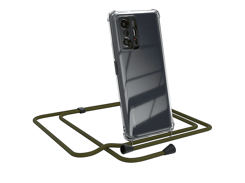 EAZY CASE Clear Cover mit Umhängeband, Umhängetasche, Xiaomi, 11T / 11T Pro 5G, Olive Grün