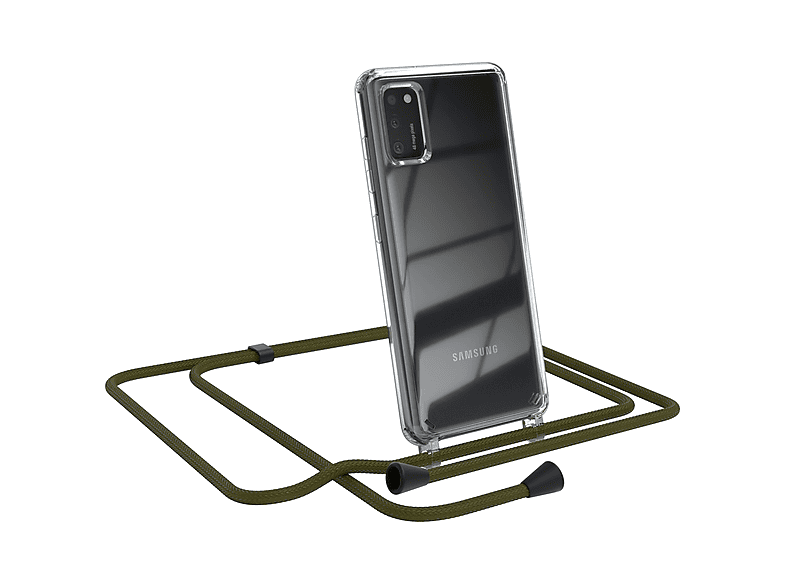 EAZY CASE Clear Cover mit Umhängeband, Umhängetasche, Samsung, Galaxy A41, Olive Grün | Handyketten
