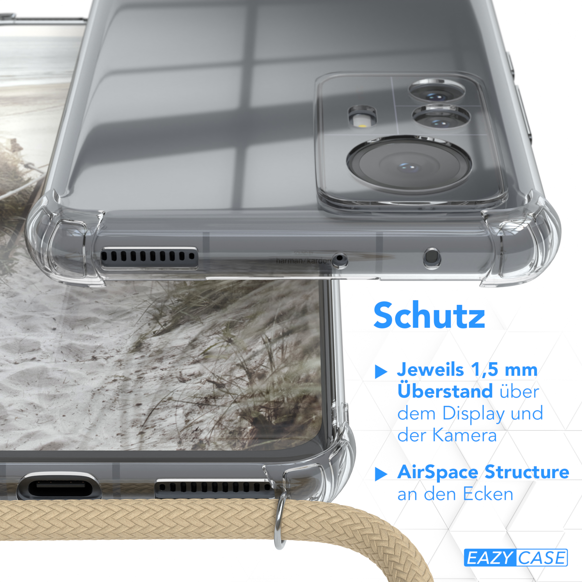 EAZY CASE Clear Cover Umhängeband, Pro, Umhängetasche, Beige Taupe 12 mit Xiaomi