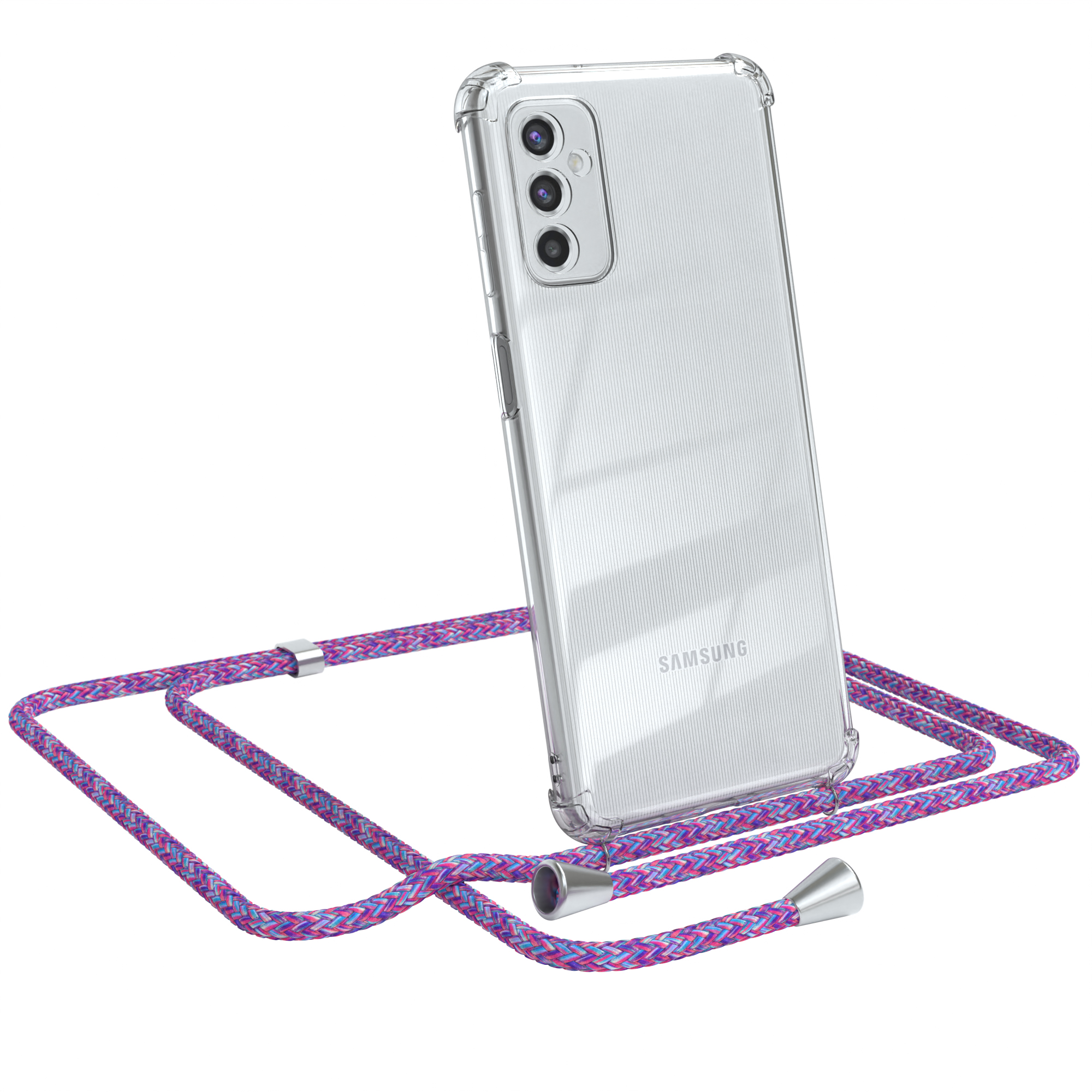 EAZY CASE Clear Cover / Samsung, M52 mit Clips 5G, Umhängeband, Galaxy Umhängetasche, Silber Lila