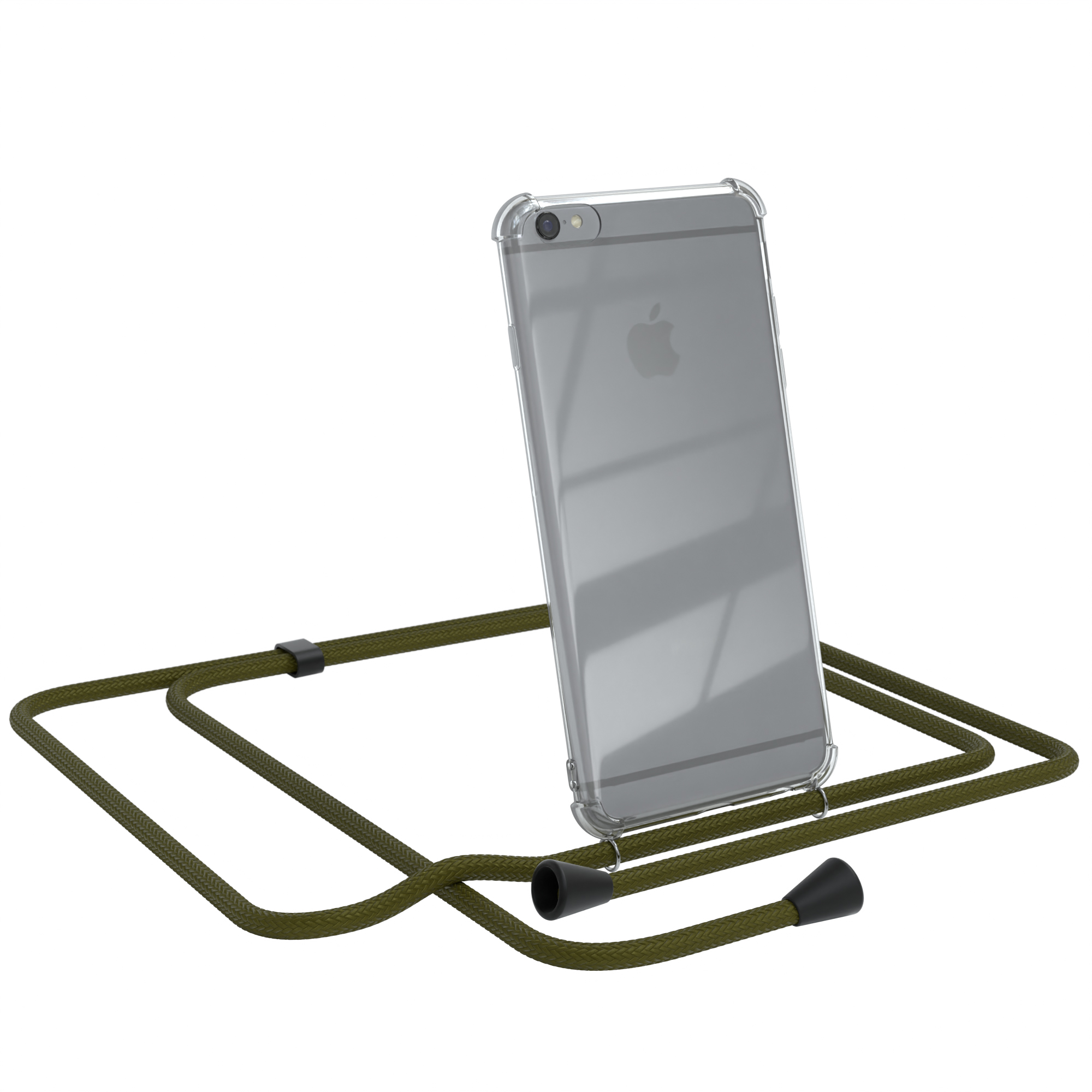EAZY CASE Clear Cover mit iPhone Grün Apple, 6 / Umhängetasche, Umhängeband, 6S, Olive