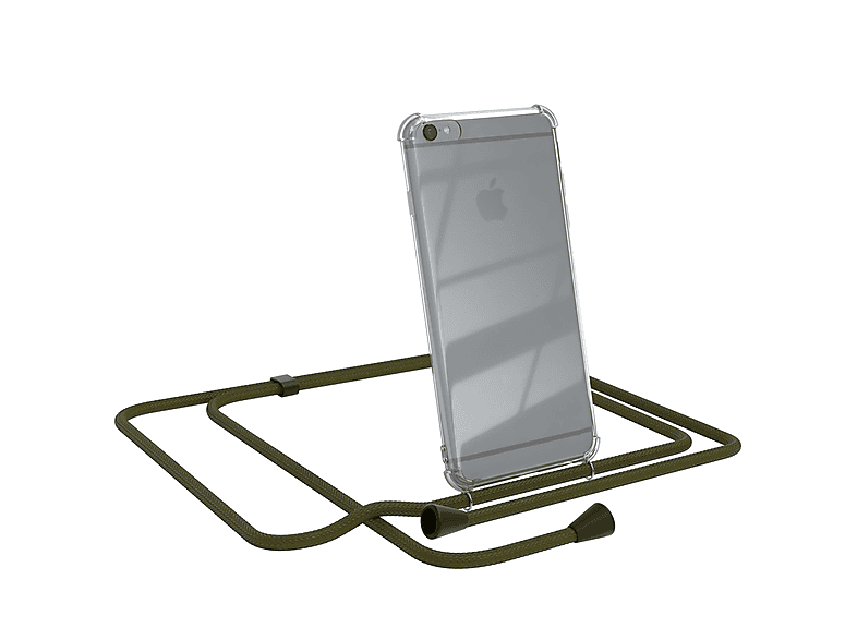 EAZY CASE Clear Cover 6 Olive Apple, Umhängetasche, iPhone 6S, Grün / Umhängeband, mit