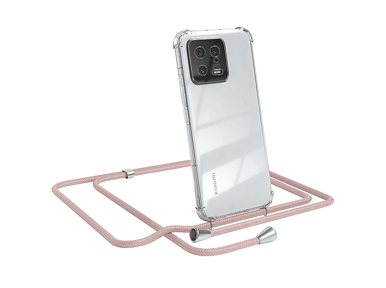 EAZY CASE Clear Cover mit Umhängeband, Umhängetasche, Xiaomi, 13, Rosé / Clips Silber
