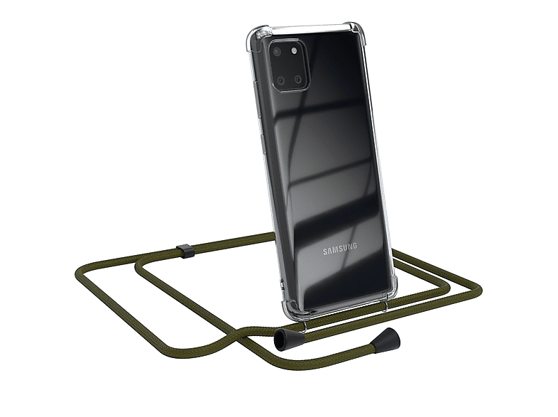 EAZY CASE Clear Cover mit Umhängeband, Umhängetasche, Samsung, Galaxy Note 10 Lite, Olive Grün