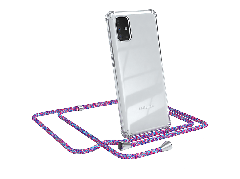 EAZY CASE Clear Cover mit Silber Lila M51, / Galaxy Samsung, Umhängetasche, Umhängeband, Clips
