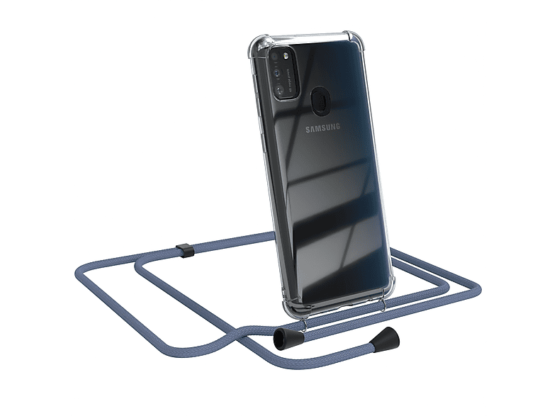 EAZY CASE Clear Cover mit Umhängeband, Umhängetasche, Samsung, Galaxy M30s / M21, Blau