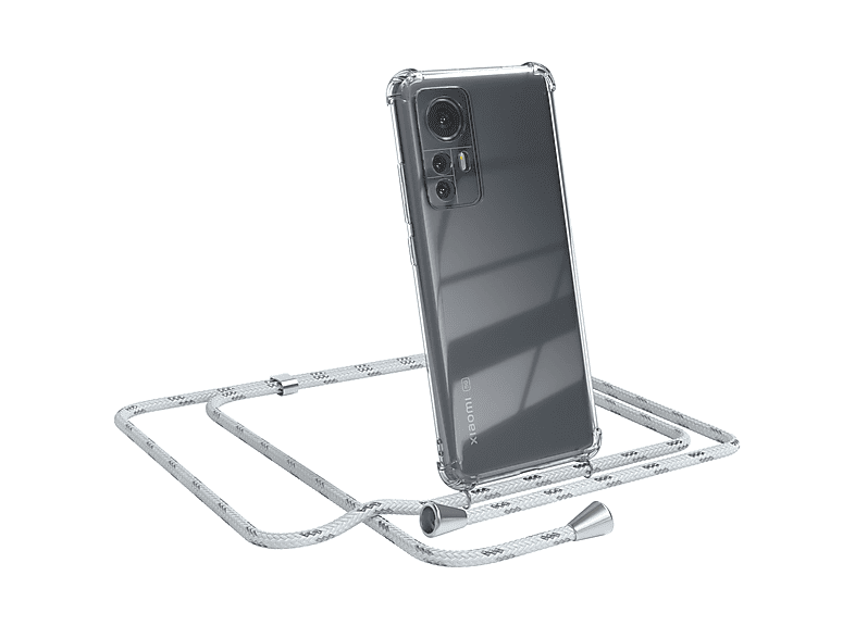 EAZY CASE Clear Cover mit 12 Silber Clips Umhängeband, Umhängetasche, / Weiß 12X, / Xiaomi