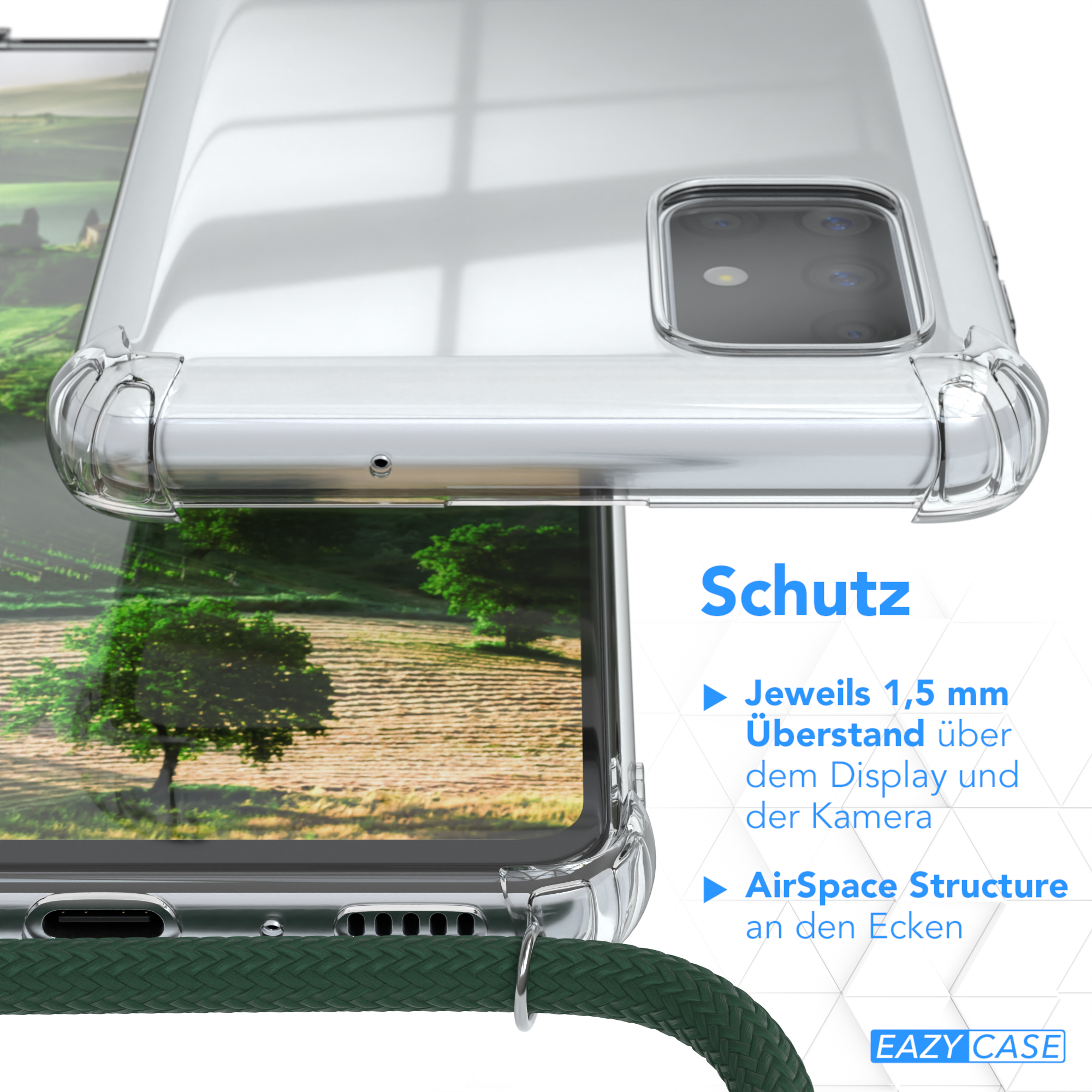 Nahaufnahme der Handyhülle, Hervorhebung der Schutzmerkmale.