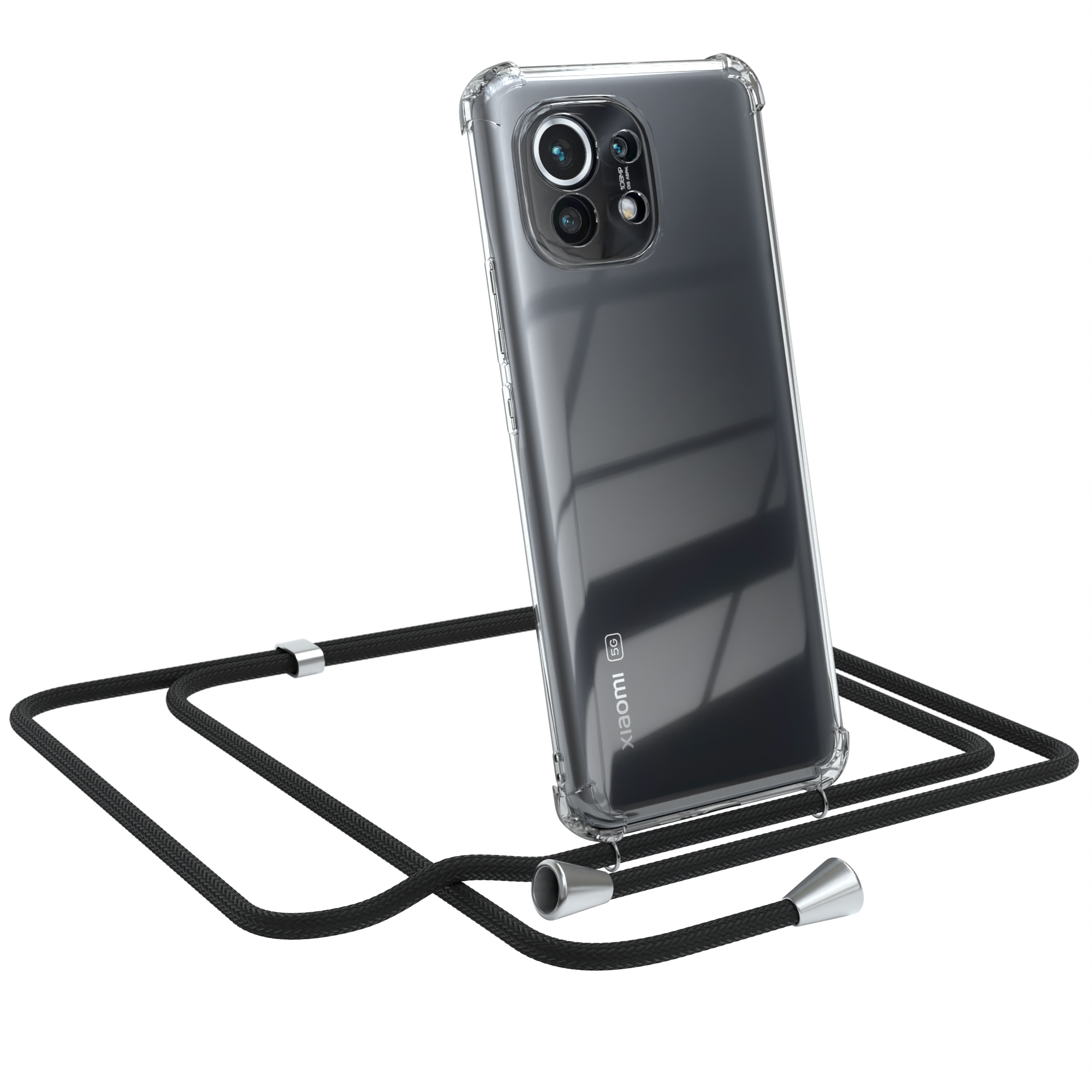 EAZY CASE Clear Umhängetasche, Clips Schwarz 5G, mit Umhängeband, Silber Cover / 11 Mi Xiaomi