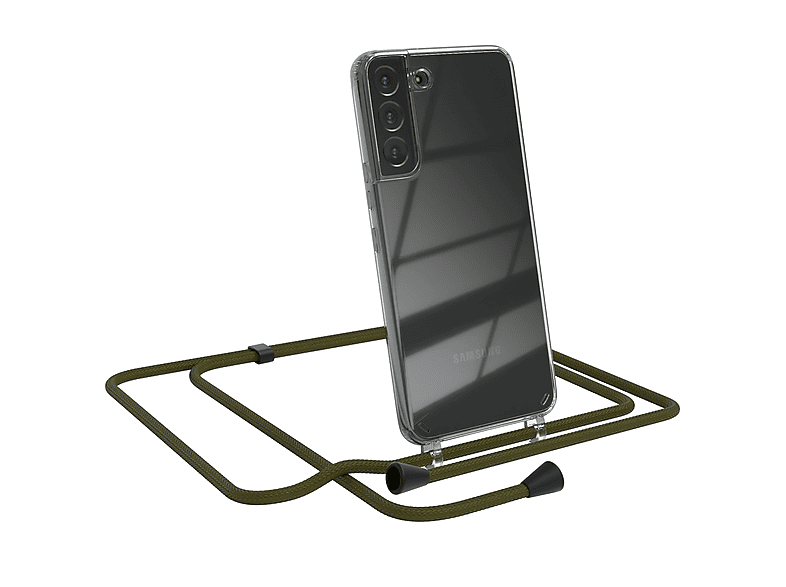 EAZY CASE Clear Cover mit Umhängeband, Umhängetasche, Samsung, Galaxy S22 Plus 5G, Olive Grün