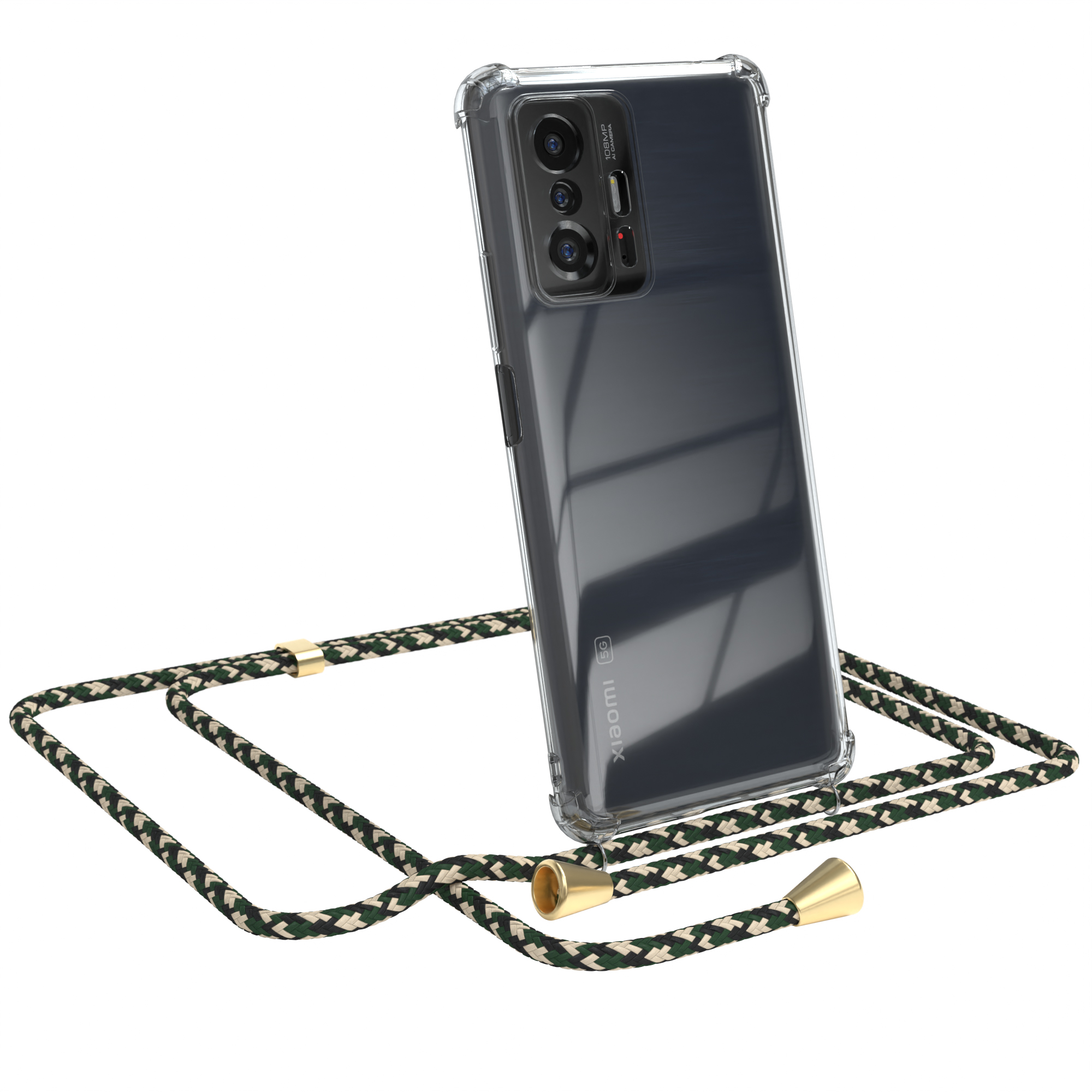 Clips Umhängetasche, Camouflage EAZY / / 11T Pro mit Umhängeband, CASE 5G, Xiaomi, 11T Clear Gold Cover Grün