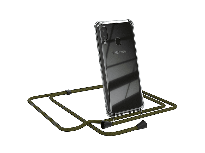 EAZY CASE Clear Cover mit Umhängeband, Umhängetasche, Samsung, Galaxy A20e, Olive Grün