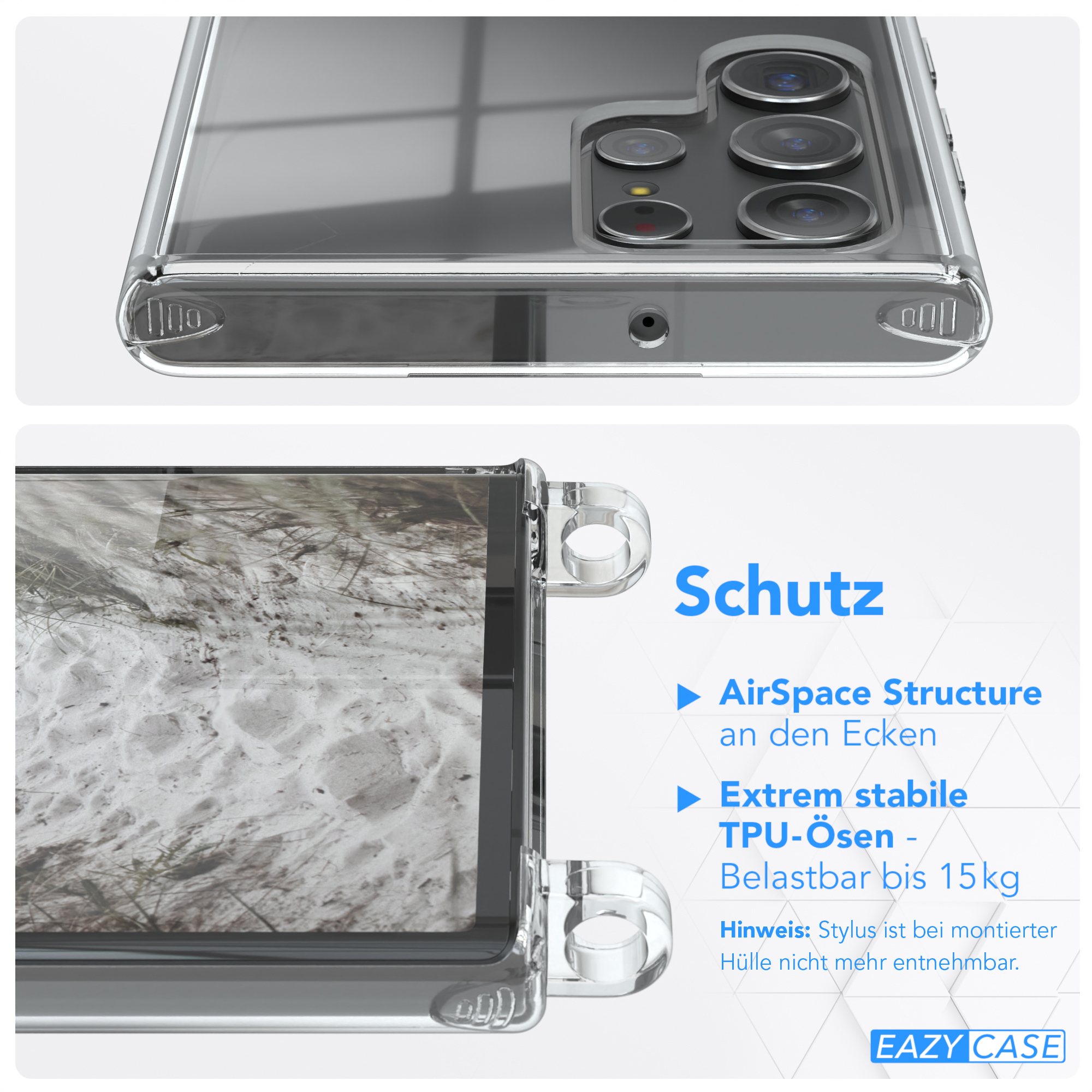 EAZY CASE Clear Cover mit Ultra S22 5G, Beige Galaxy Taupe Umhängetasche, Umhängeband, Samsung