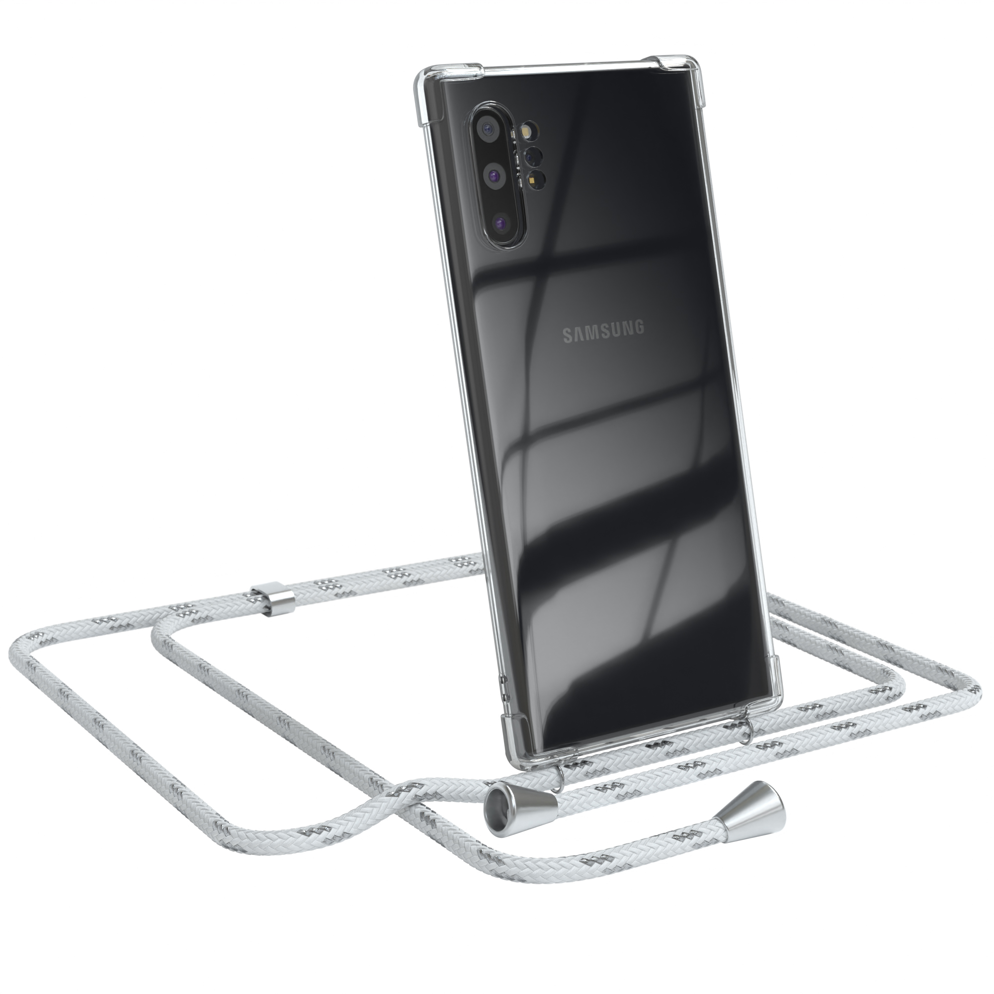 Clear Umhängeband, Galaxy Samsung, Clips CASE mit Weiß Silber / Umhängetasche, Plus, Note 10 Cover EAZY