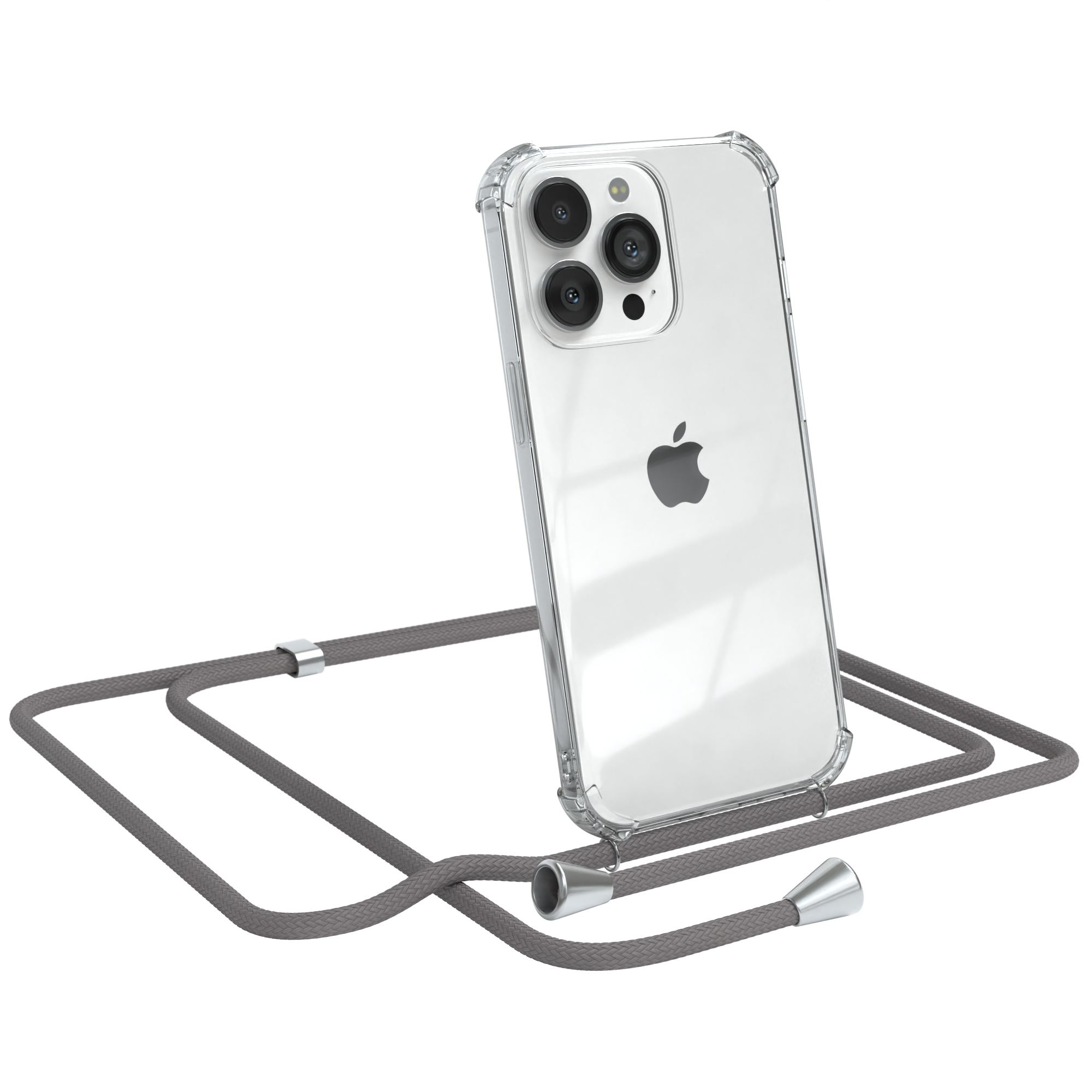 Apple, 13 Silber Clips iPhone Umhängeband, Clear CASE Grau mit Umhängetasche, EAZY / Pro, Cover