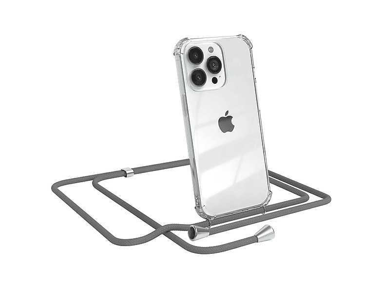 EAZY Clips Clear Apple, Umhängeband, mit Silber 13 / CASE Umhängetasche, Pro, Cover iPhone Grau
