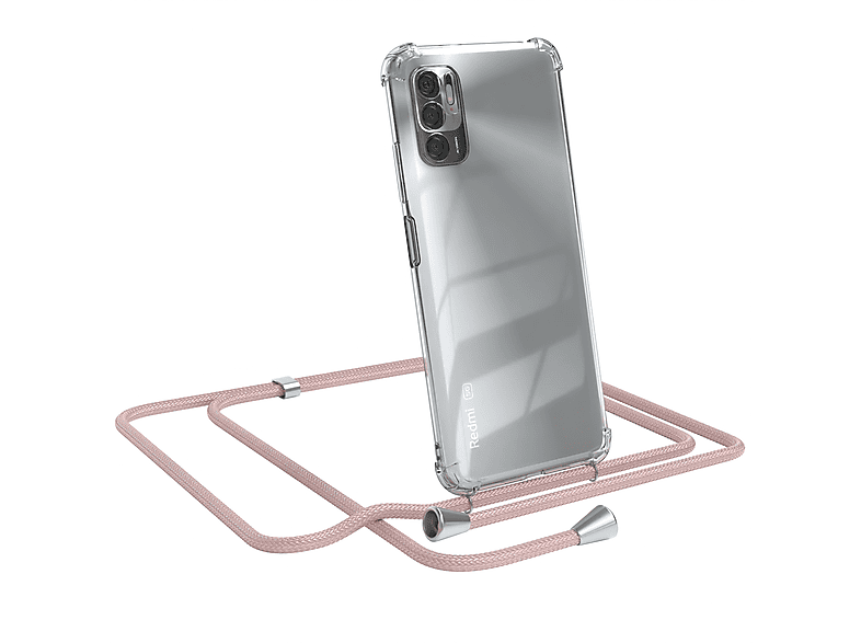 EAZY CASE Clear Cover mit Umhängeband, 5G, Rosé Silber / Umhängetasche, Redmi Note 10 Clips Xiaomi