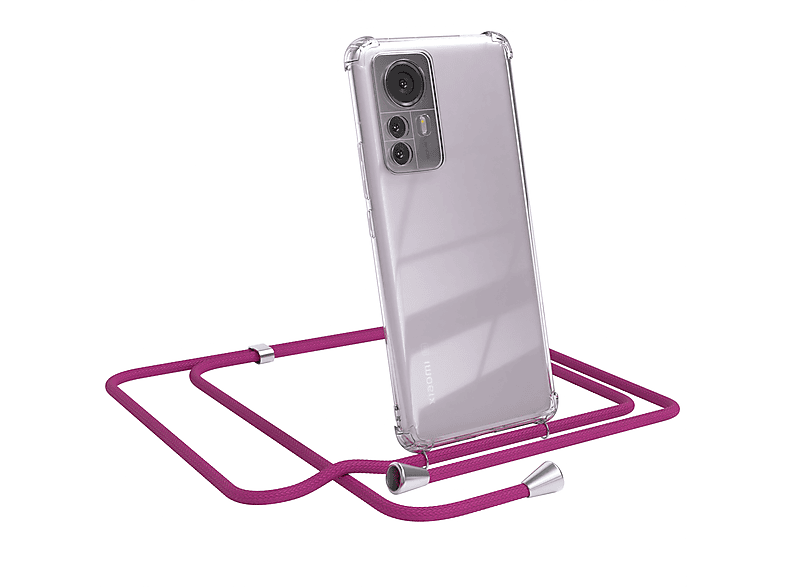EAZY 12 Pink / Umhängetasche, Pro, Umhängeband, Clips mit CASE Cover Xiaomi, Clear Silber