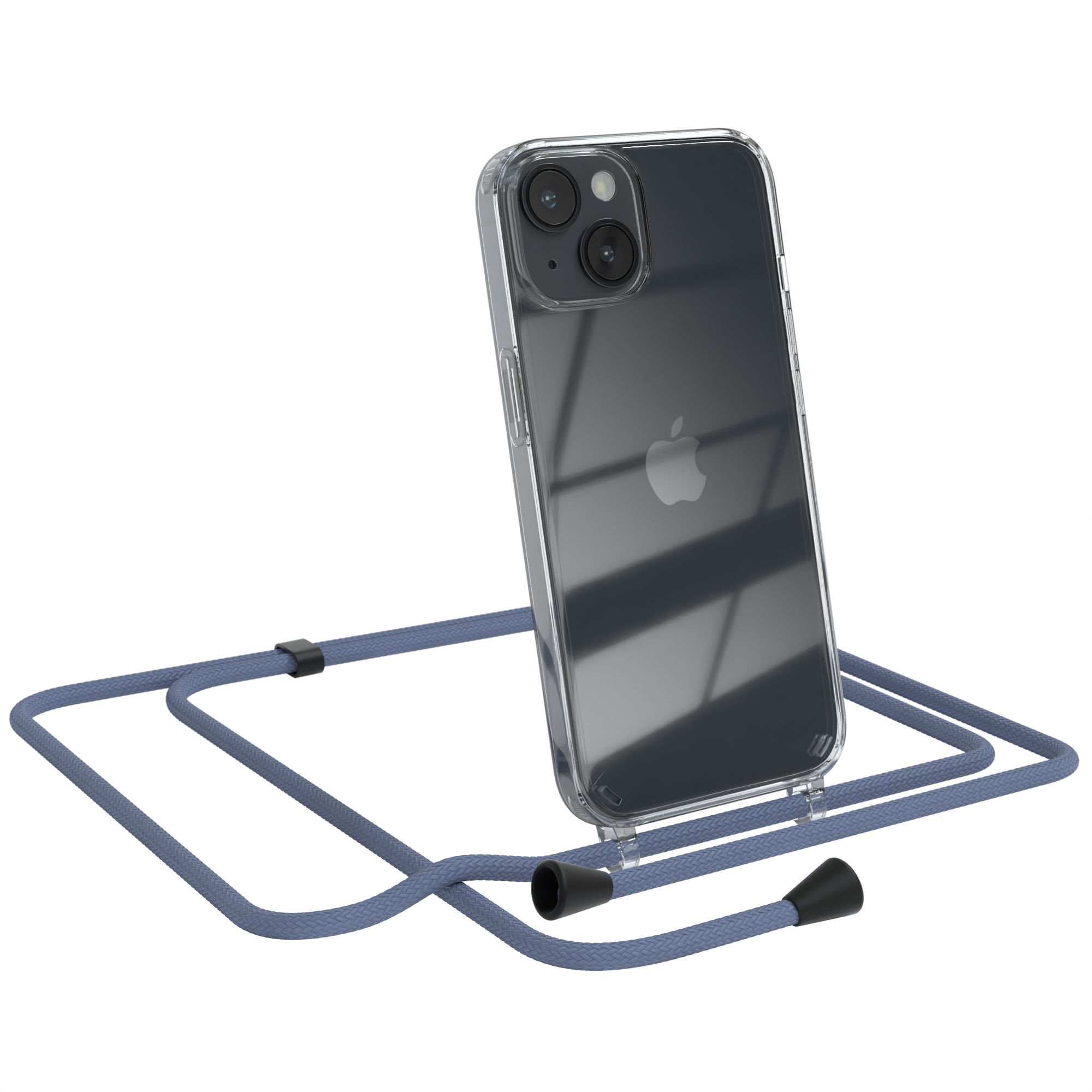 EAZY CASE Clear Cover 14, Blau mit Apple, iPhone Umhängeband, Umhängetasche
