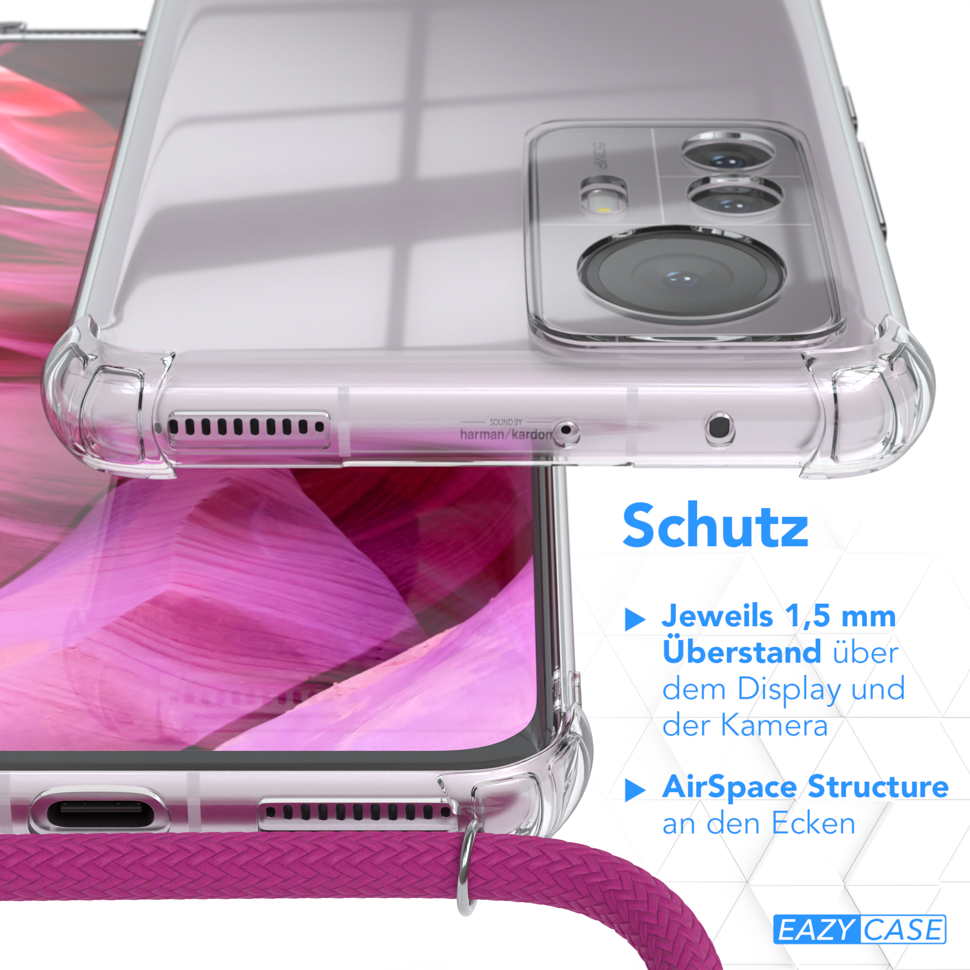 EAZY CASE Clear mit Cover Pro, Clips Pink Silber Xiaomi, Umhängetasche, Umhängeband, / 12